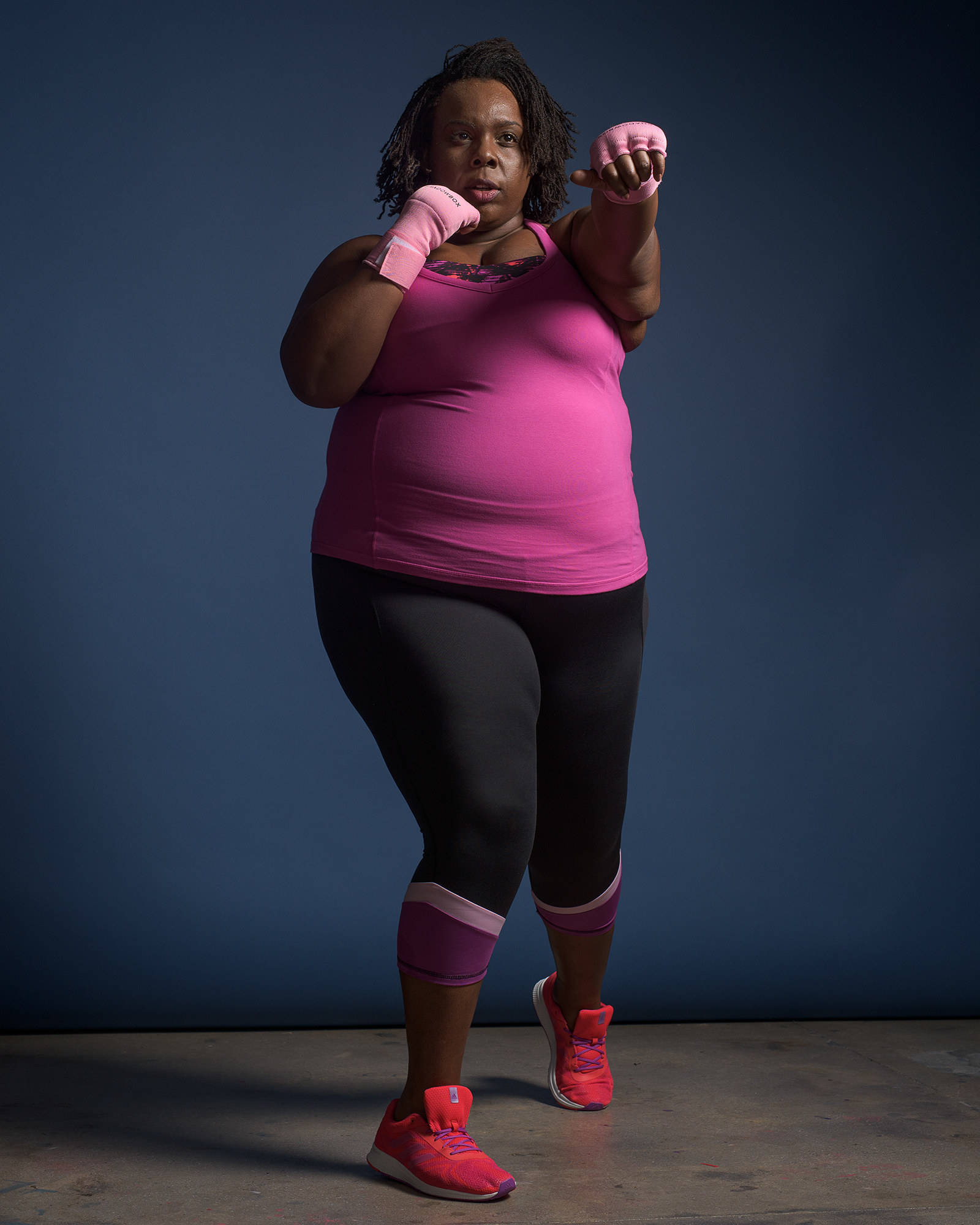 fat person, pink boxing gloves, athletic wear, Full HD Phone Wallpaper