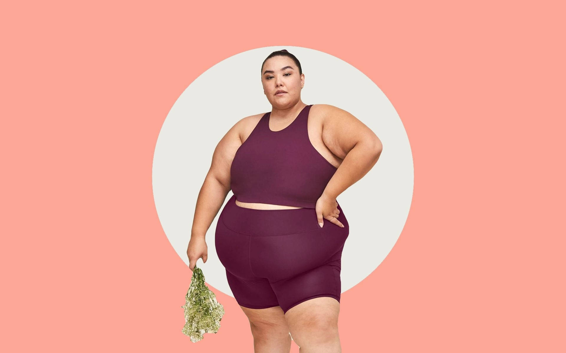 maroon workout gear, soft pink background, white circular cutout, Full HD Desktop Wallpaper