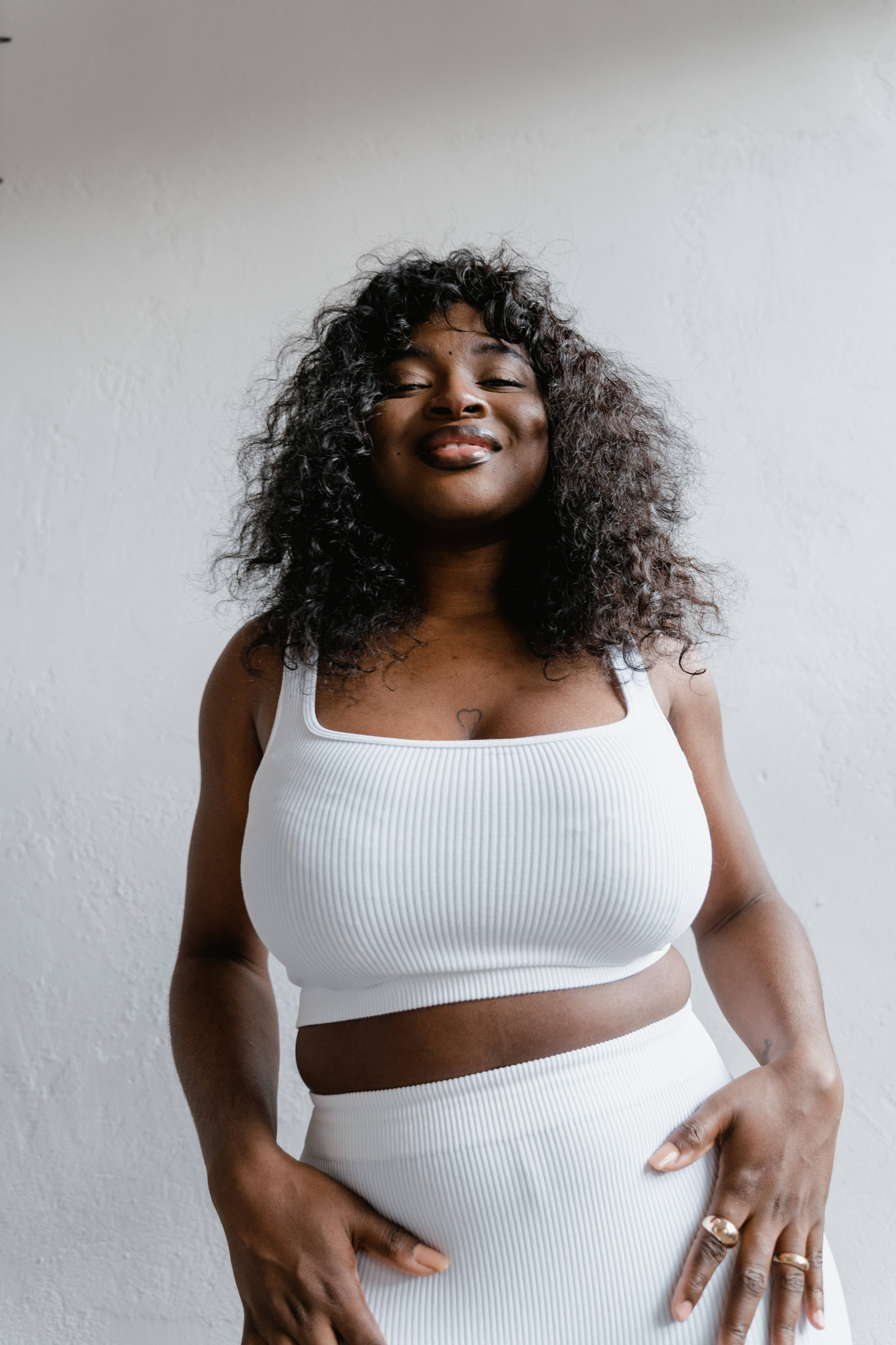 happy fat woman, plus size woman, curly hair, 5K Phone Wallpaper