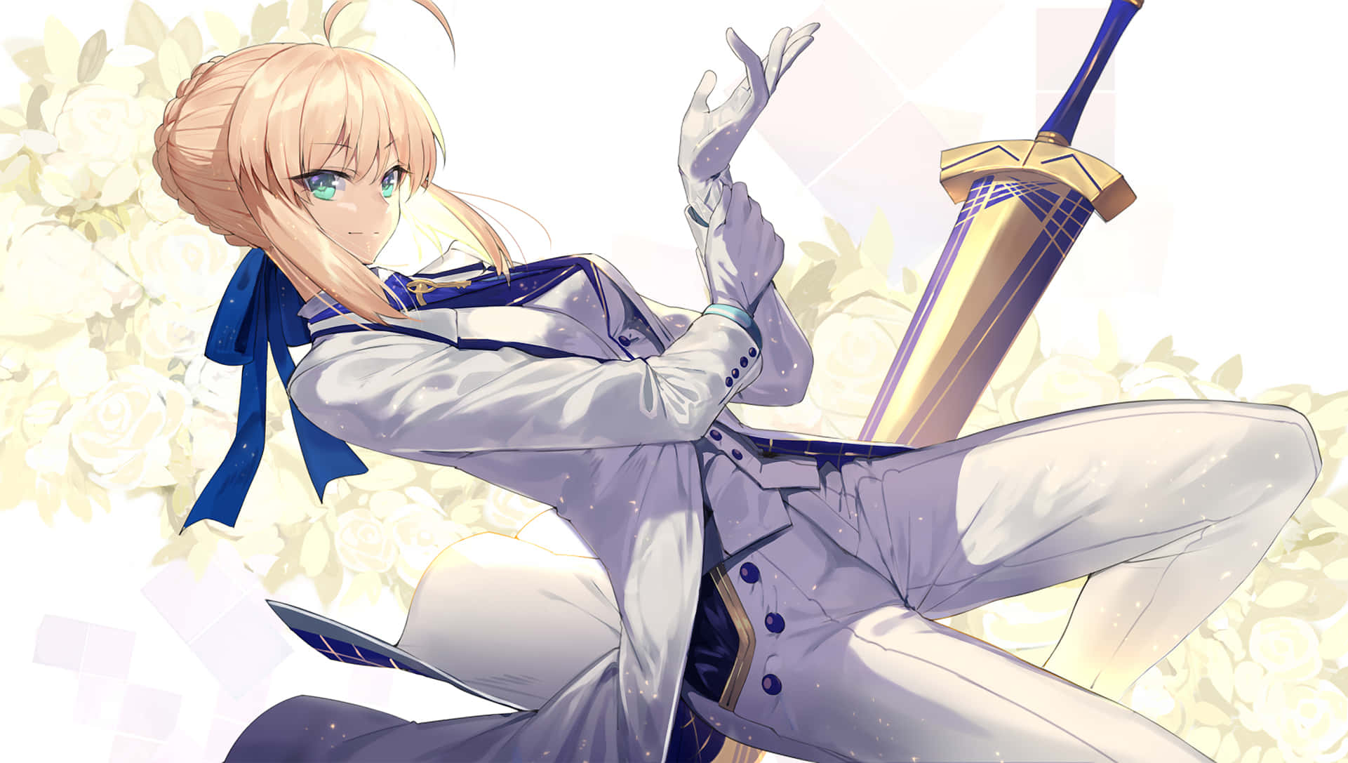 Artoria Pendragon, Fate Grand Order, white suit, Full HD Desktop Wallpaper