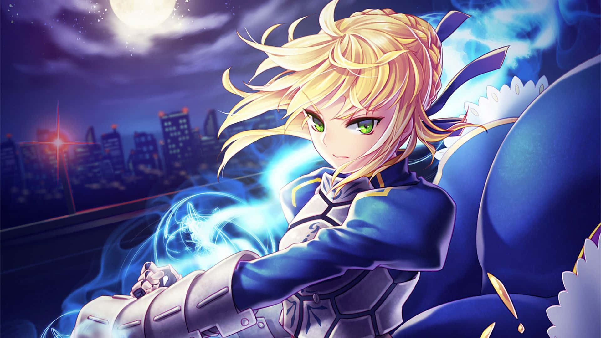 Artoria Pendragon, Fate Grand Order, blue armor, Full HD Desktop Wallpaper