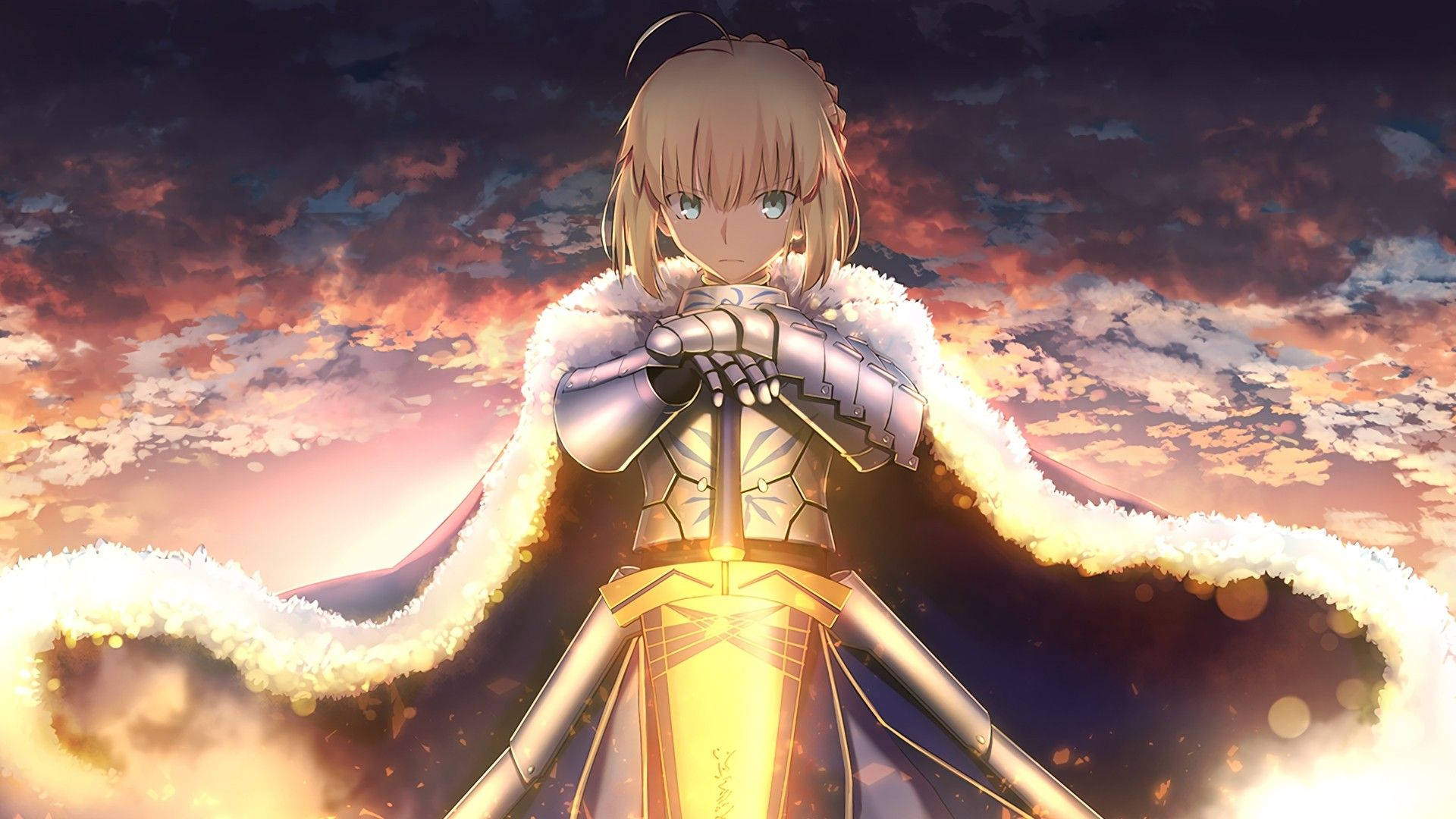 Artoria Pendragon, Fate Grand Order, glowing sword, Full HD Desktop Wallpaper