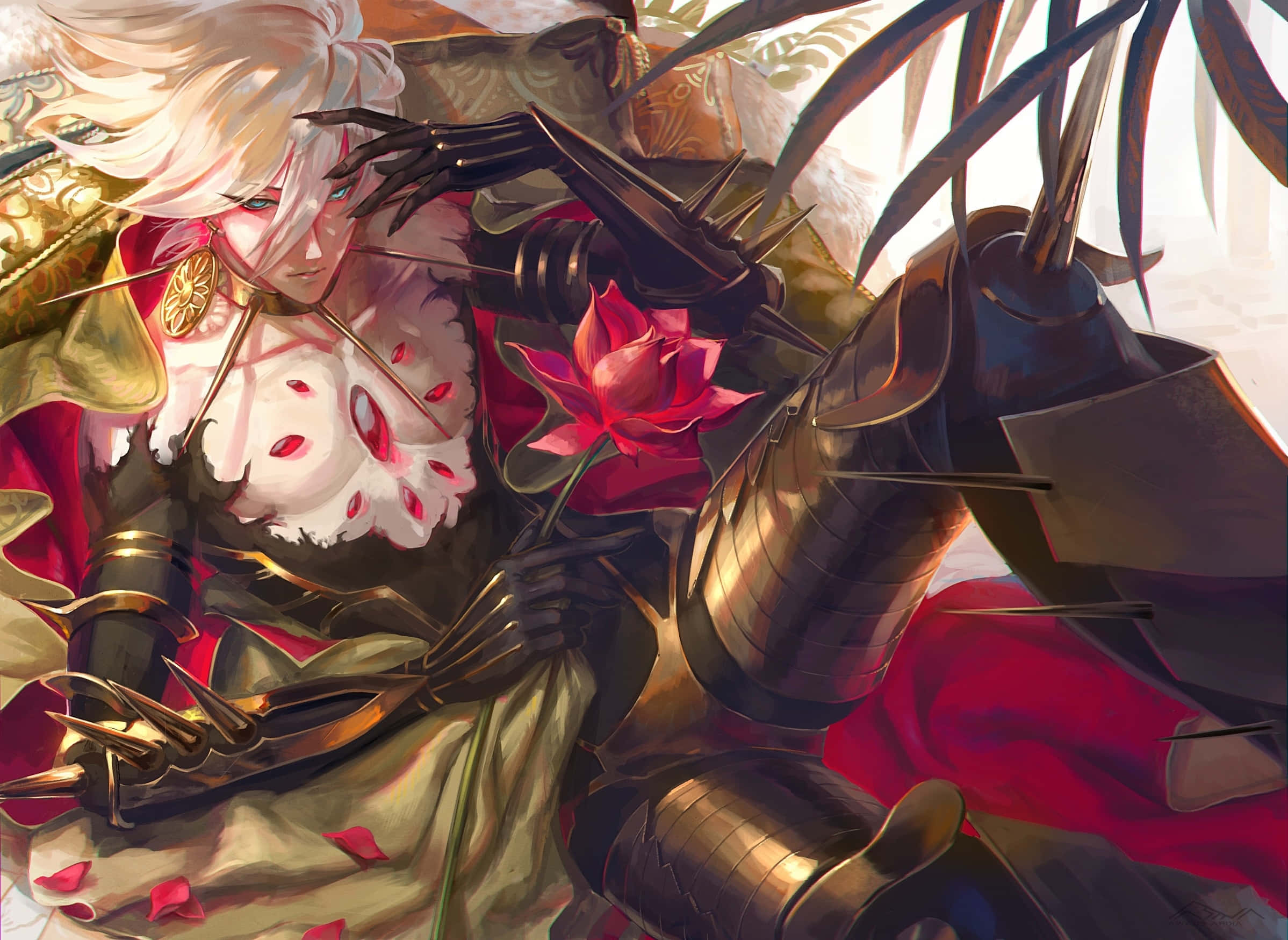 Fate Grand Order, Karna, pale-haired anime warrior, Full HD Desktop Wallpaper