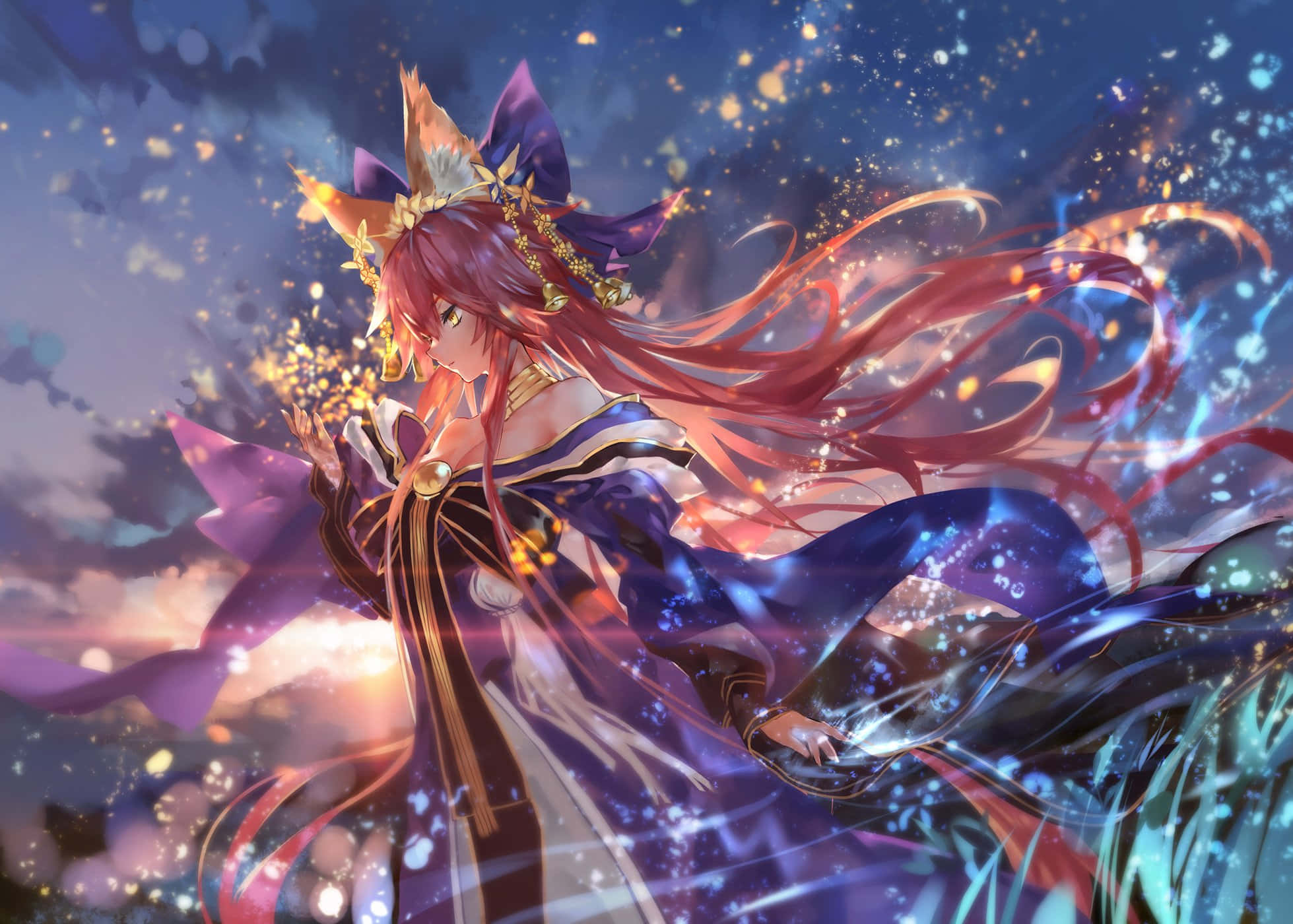 Tamamo No Mae, Fate Grand Order, twilight sky, Full HD Desktop Wallpaper