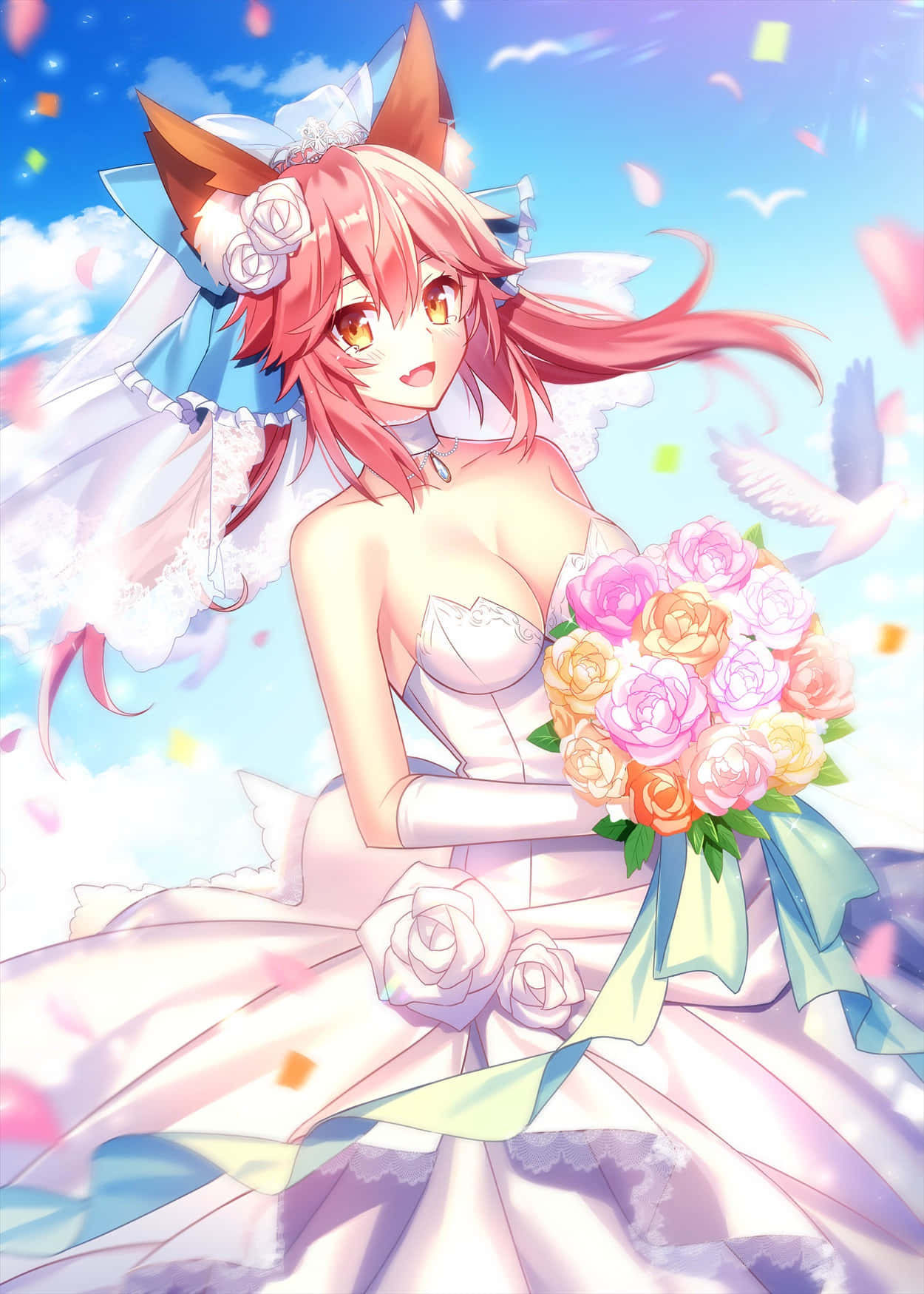 Tamamo No Mae, Fate Grand Order, pink-haired, HD Phone Wallpaper