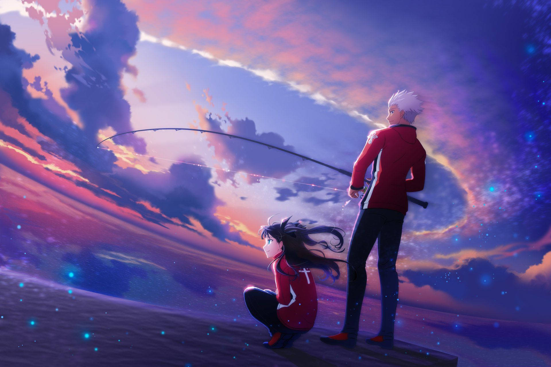 Fate Series, twilight sky, pink purple and blue clouds, Full HD Desktop Wallpaper
