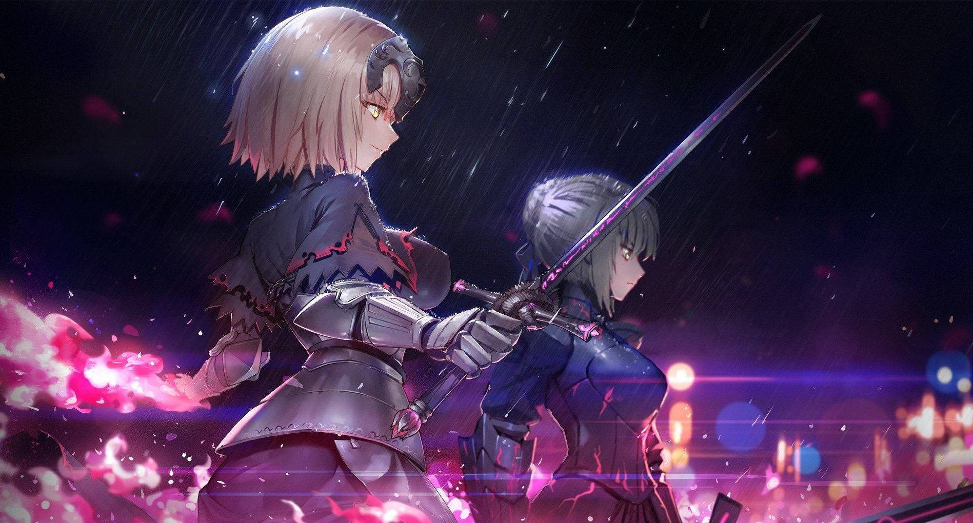 Fate Series, anime warriors, starry night sky, HD Desktop Wallpaper