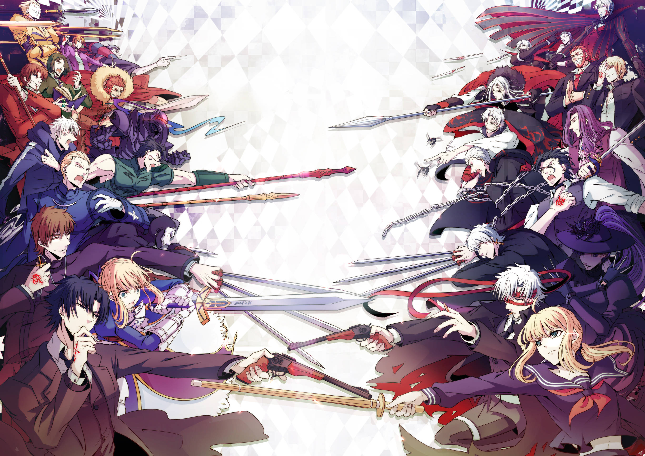 Fate Series, anime characters, swords, 2K Desktop Wallpaper