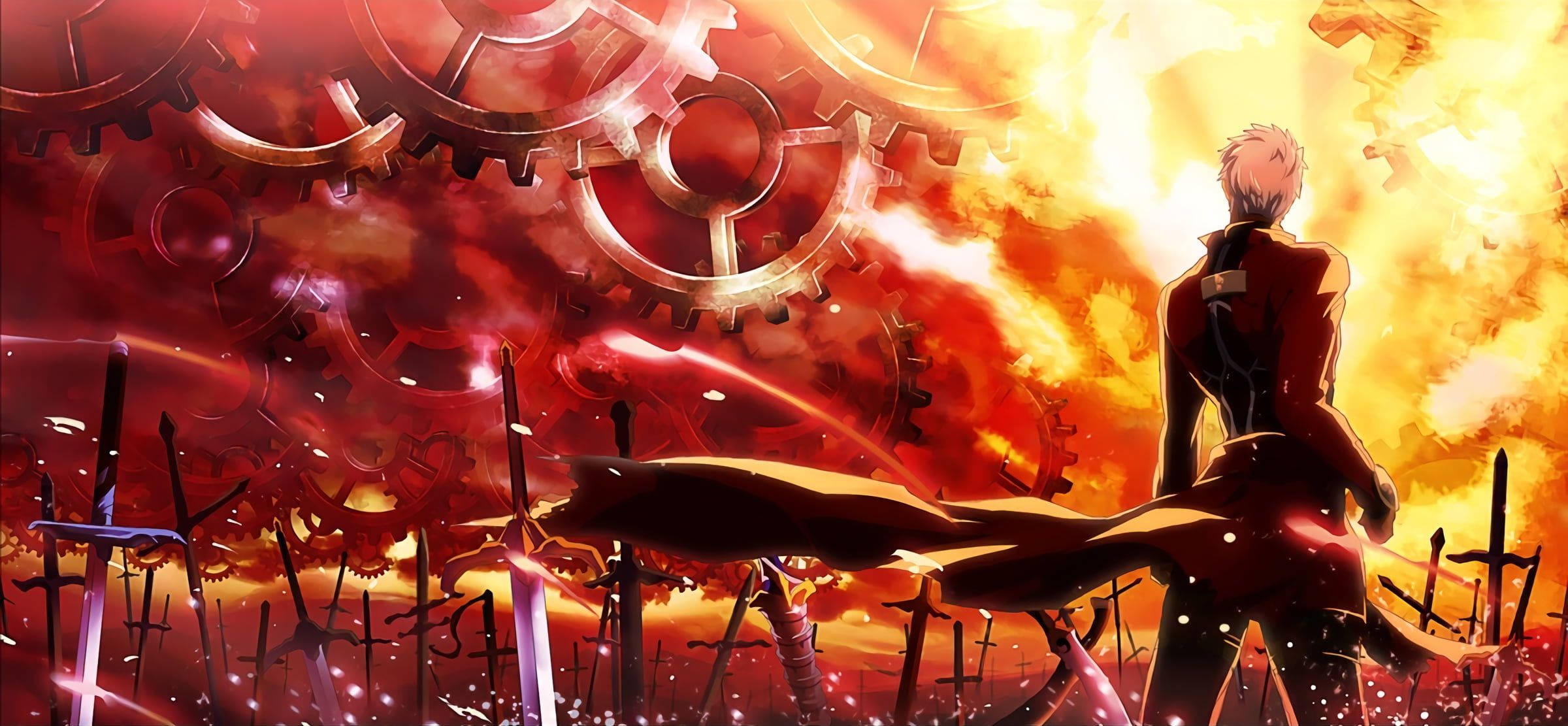 Fate Series, anime warrior, fiery sky, Full HD Desktop Wallpaper