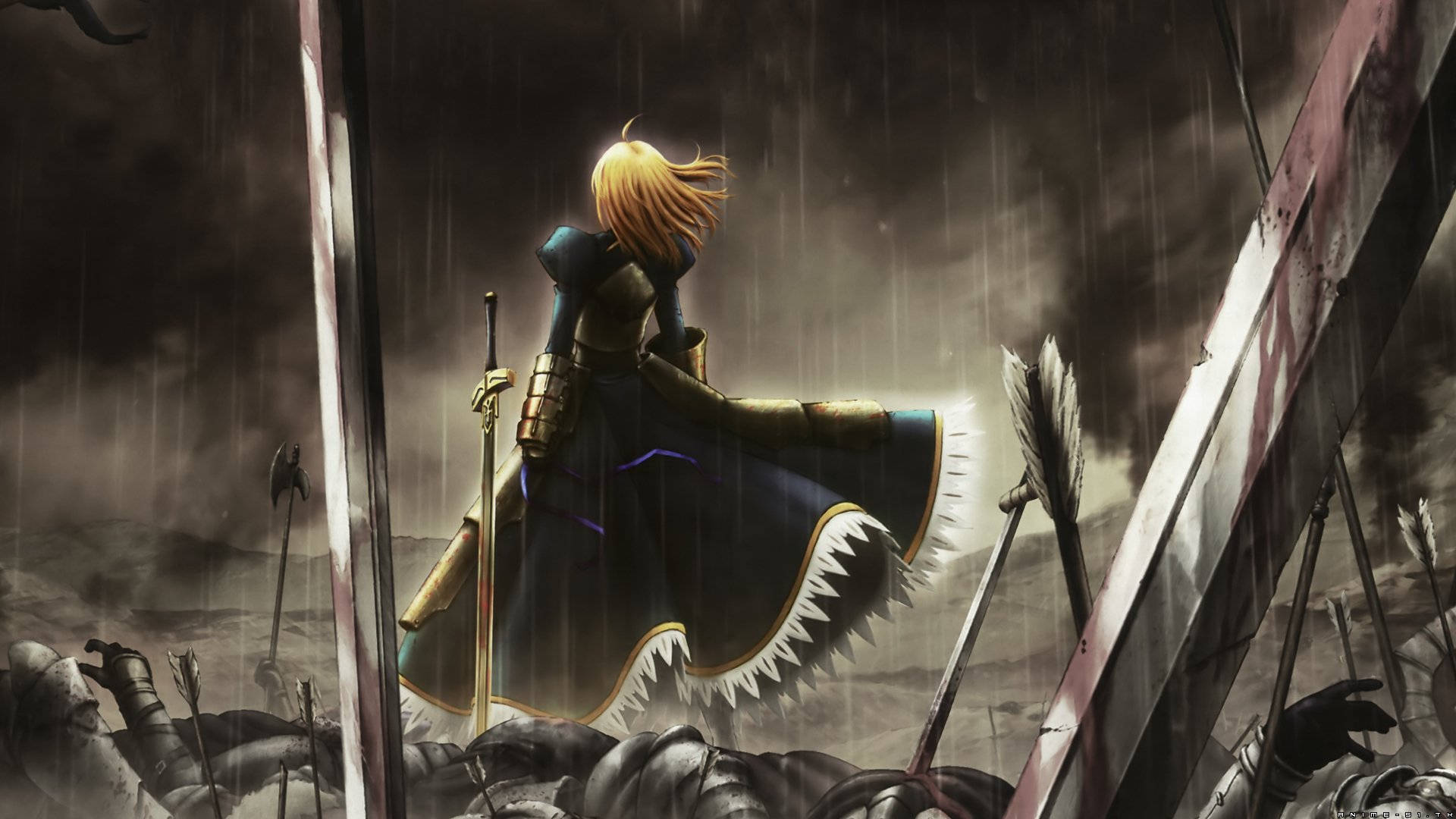Fate Series, blonde warrior, dark armor, Full HD Desktop Wallpaper