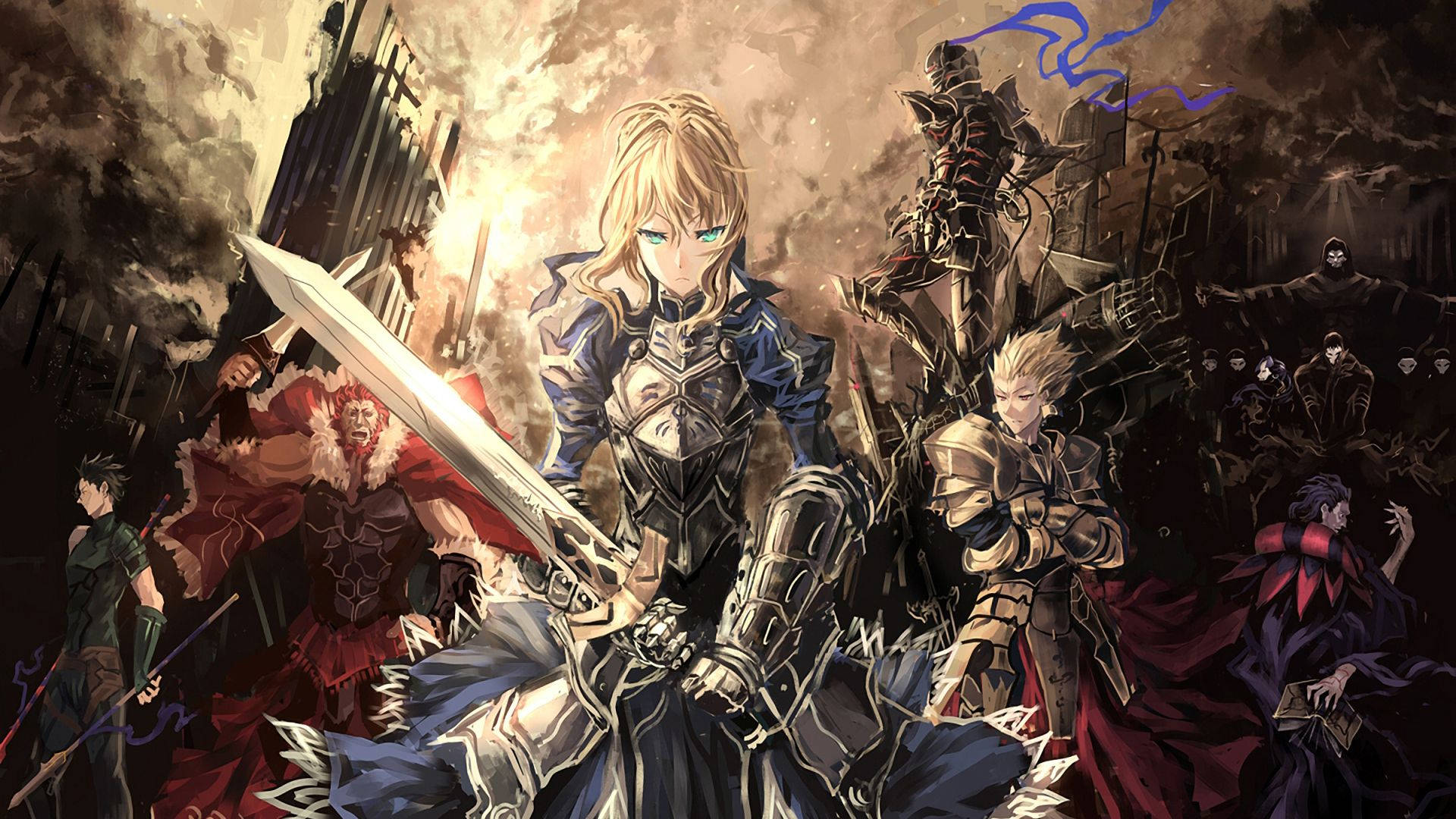 Fate Series, anime battle scene, armored warriors, Full HD Desktop Wallpaper