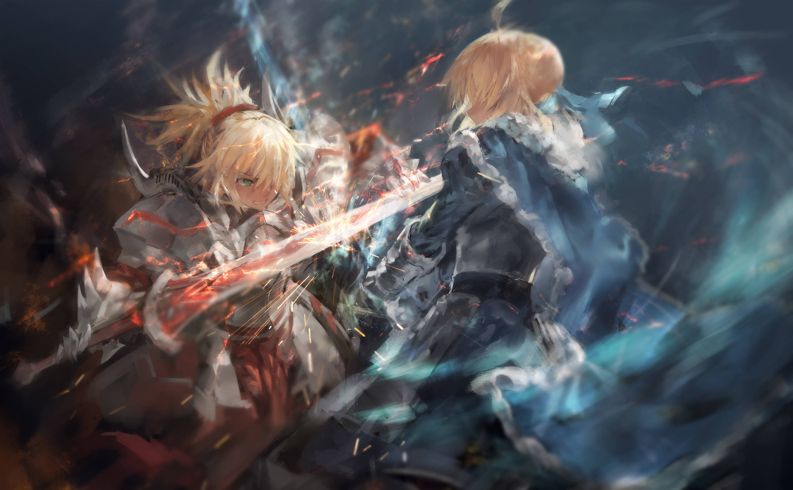 Fate Series, anime warriors, clash swords, 2K Desktop Wallpaper