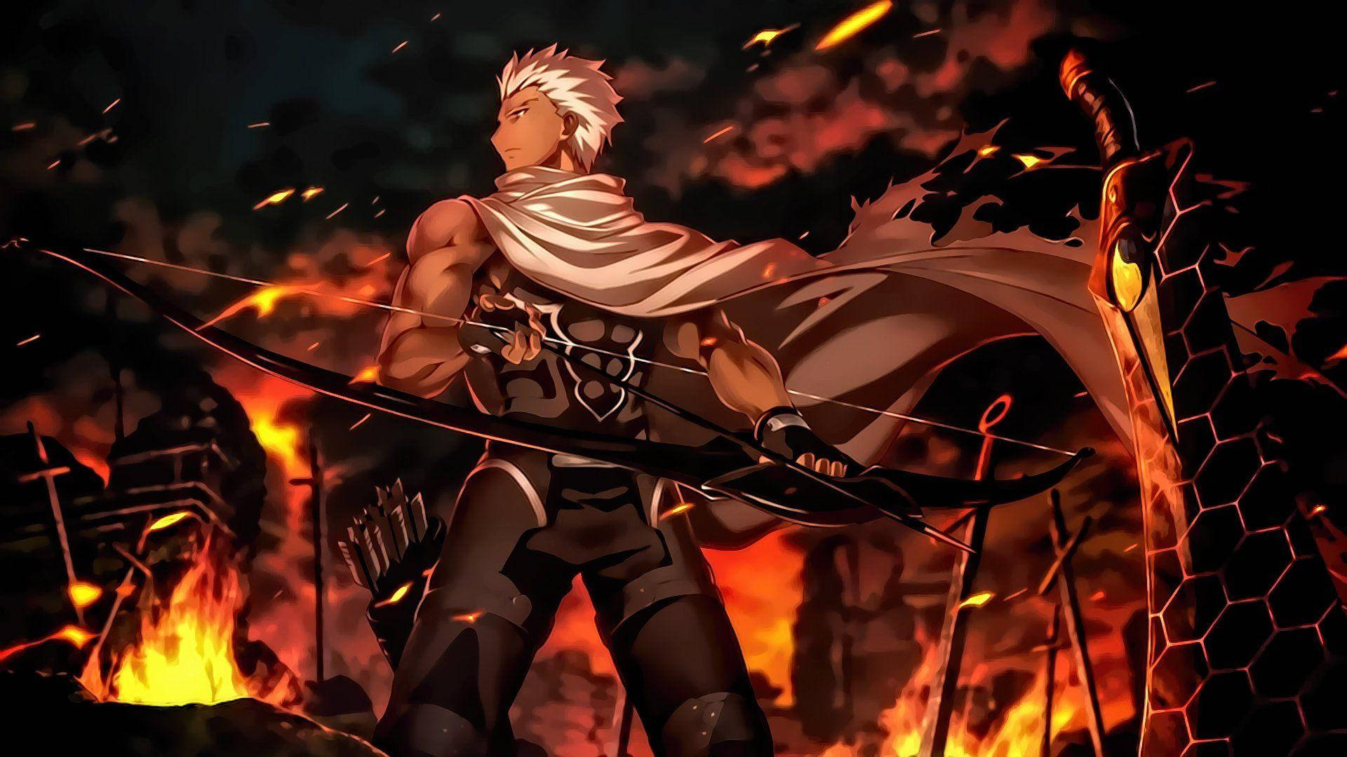 Fate Series, anime archer, white hair, Full HD Desktop Wallpaper