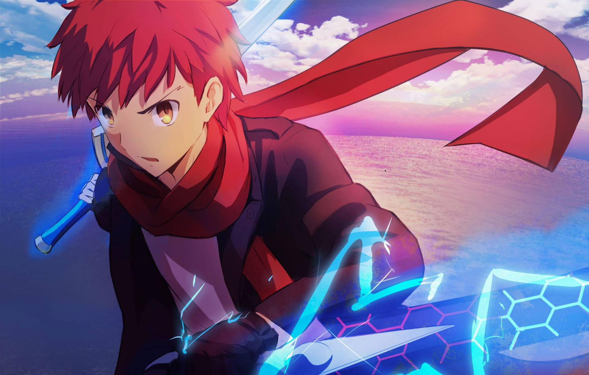Fate Series, red-haired anime warrior, glowing sword, Full HD Desktop Wallpaper