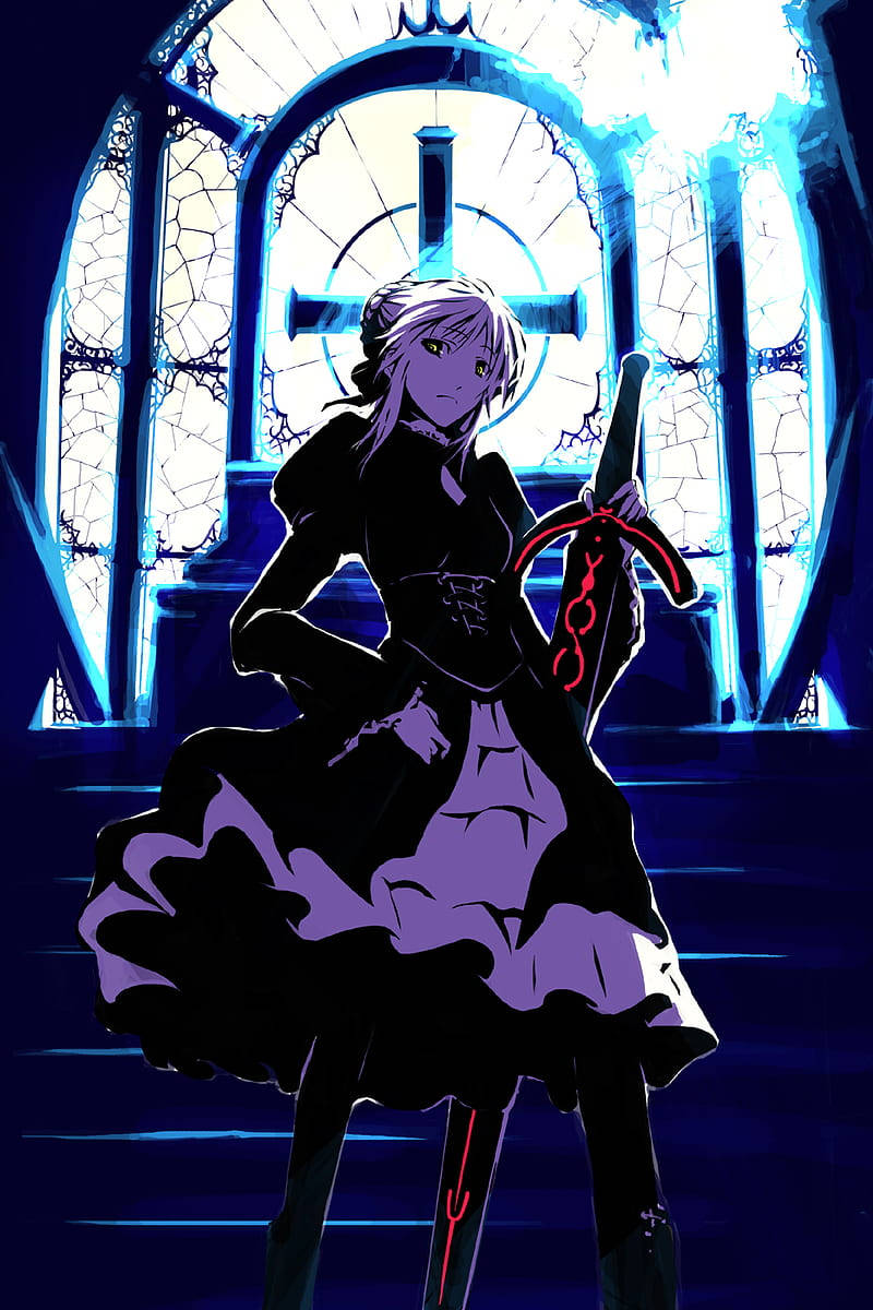 Fate Series, purple-haired anime girl, dark dress, SD Phone Wallpaper