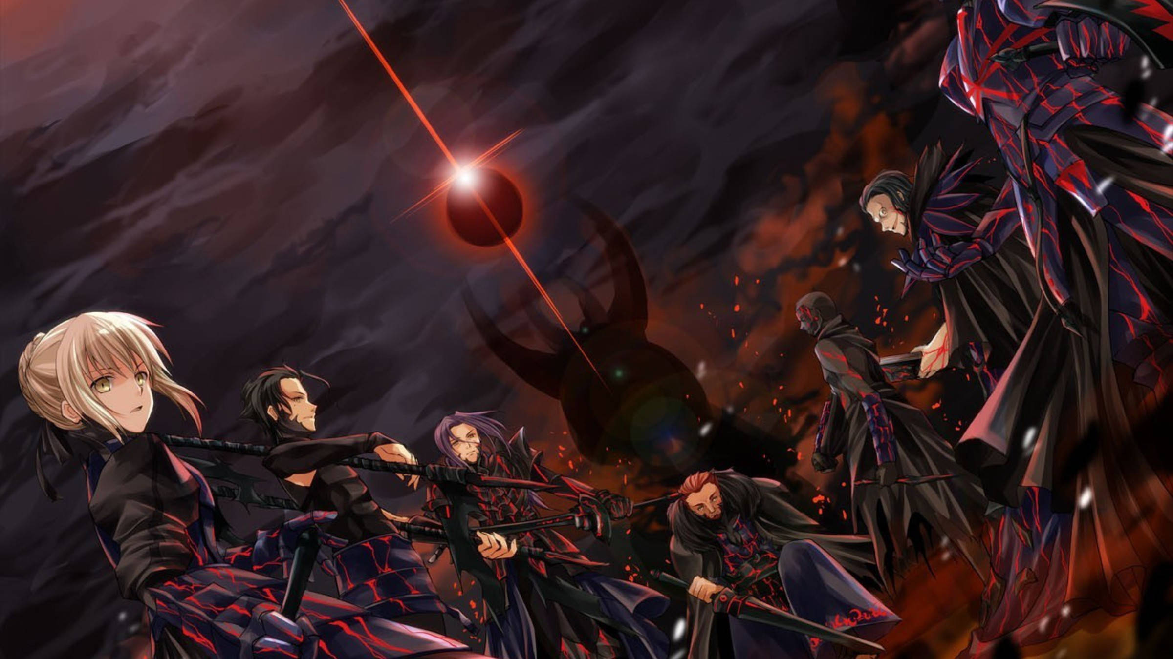 Fate Zero, dark red and black gear, blood-red moon, Full HD Desktop Wallpaper