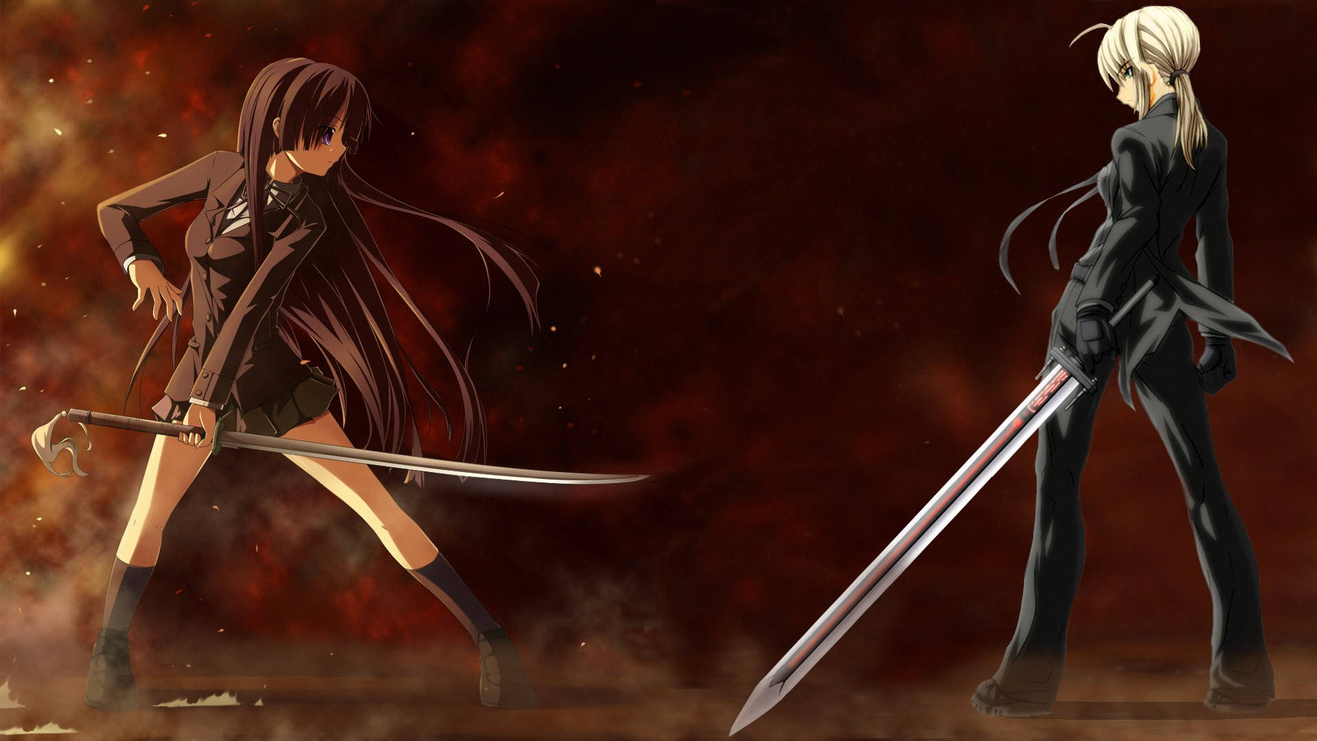 Fate Zero, school uniforms, swords, Full HD Desktop Wallpaper