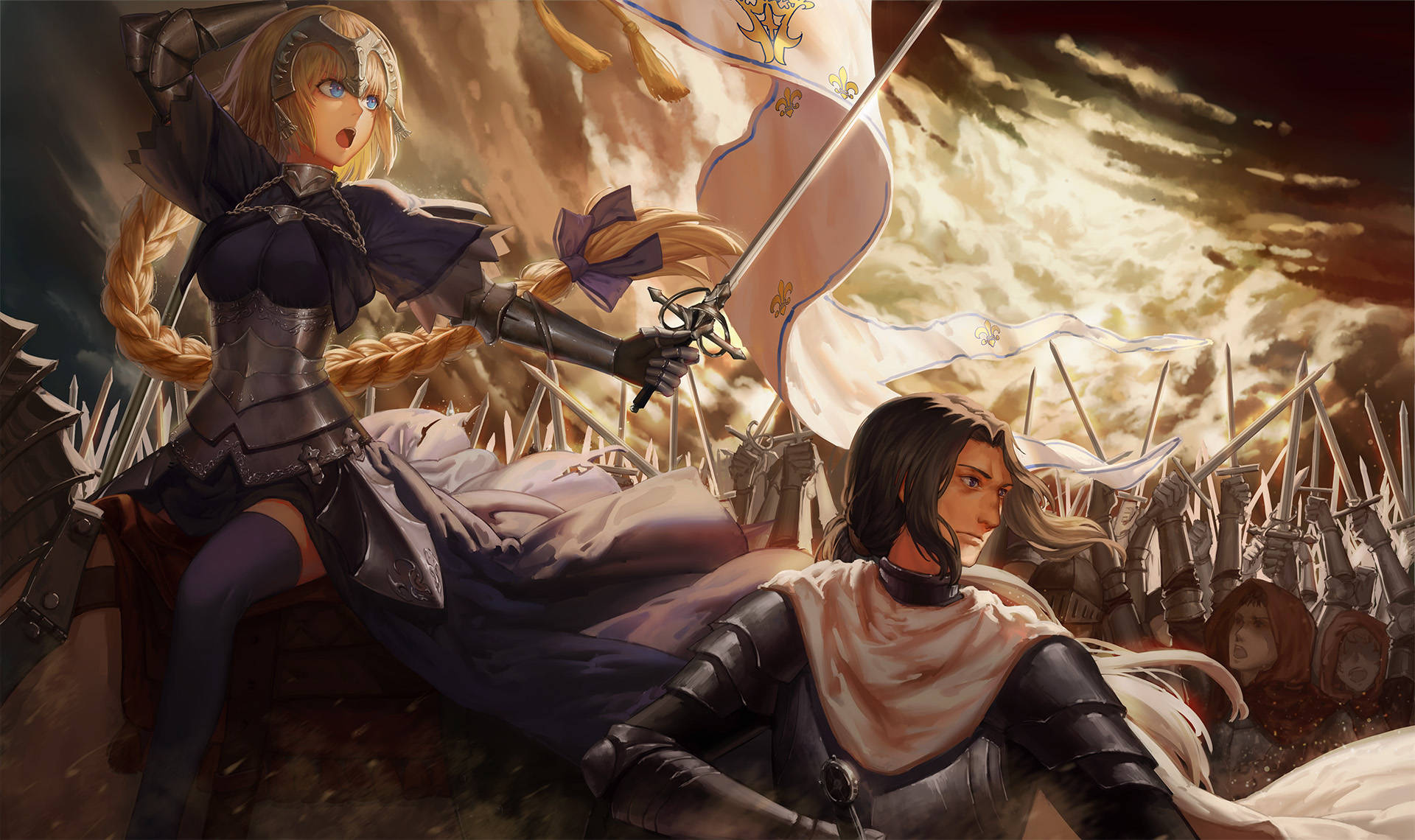 Fate Zero, blonde armored warrior, dark-haired knight, Full HD Desktop Wallpaper