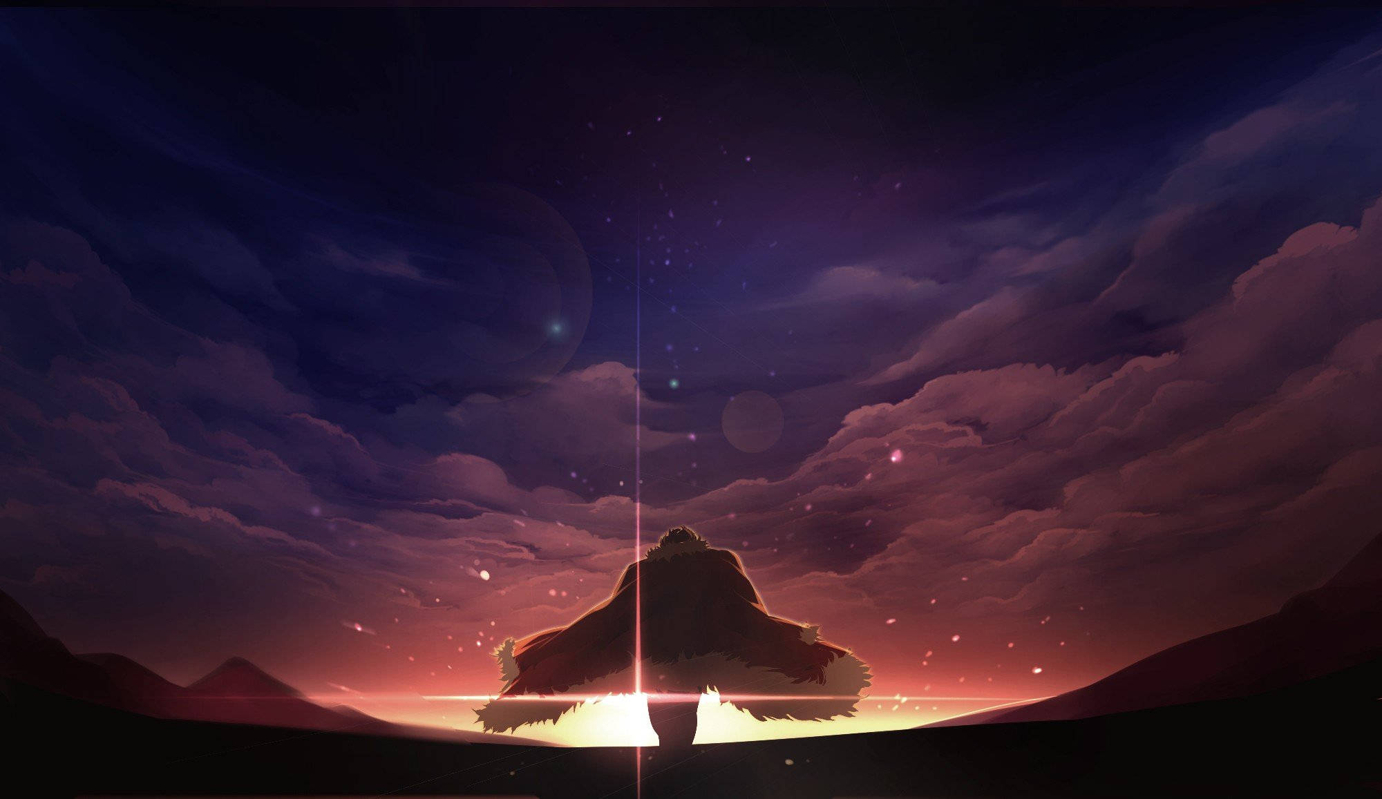 Fate Zero, sunset, purple sky, Full HD Desktop Wallpaper