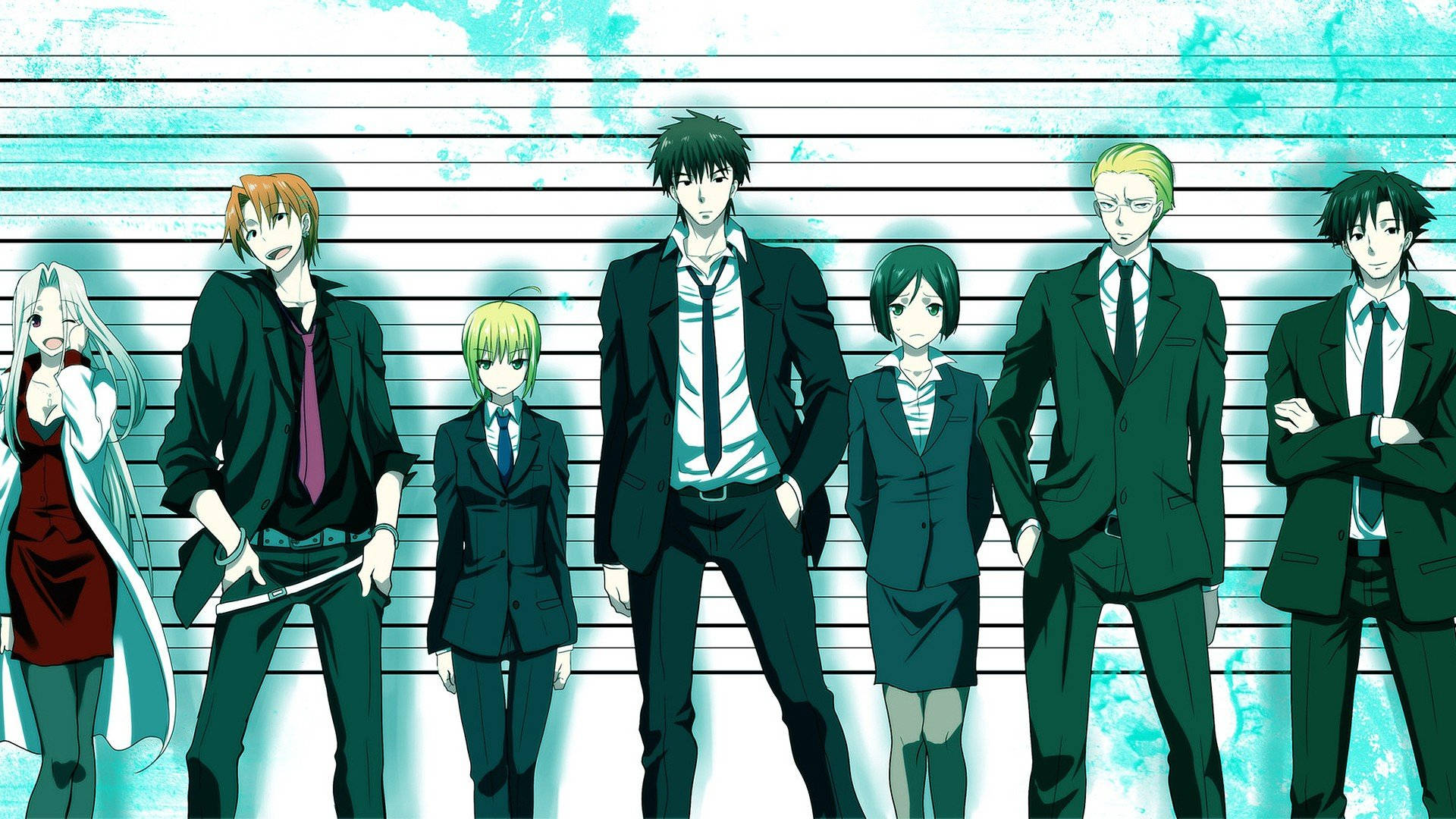 Fate Zero, teal and white striped background, dramatic lighting, Full HD Desktop Wallpaper