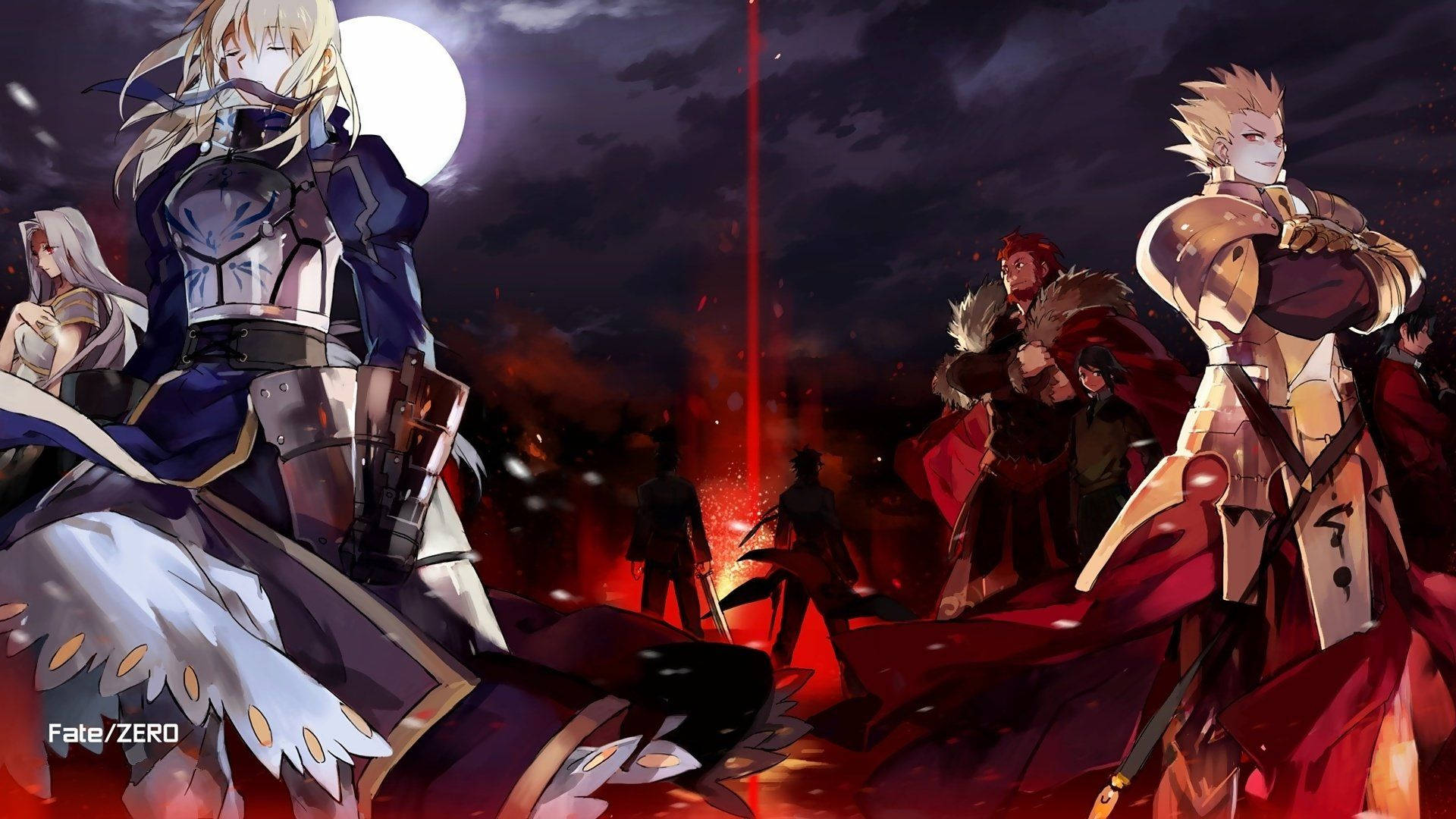 Fate Zero, full moon, fiery red energy, Full HD Desktop Wallpaper