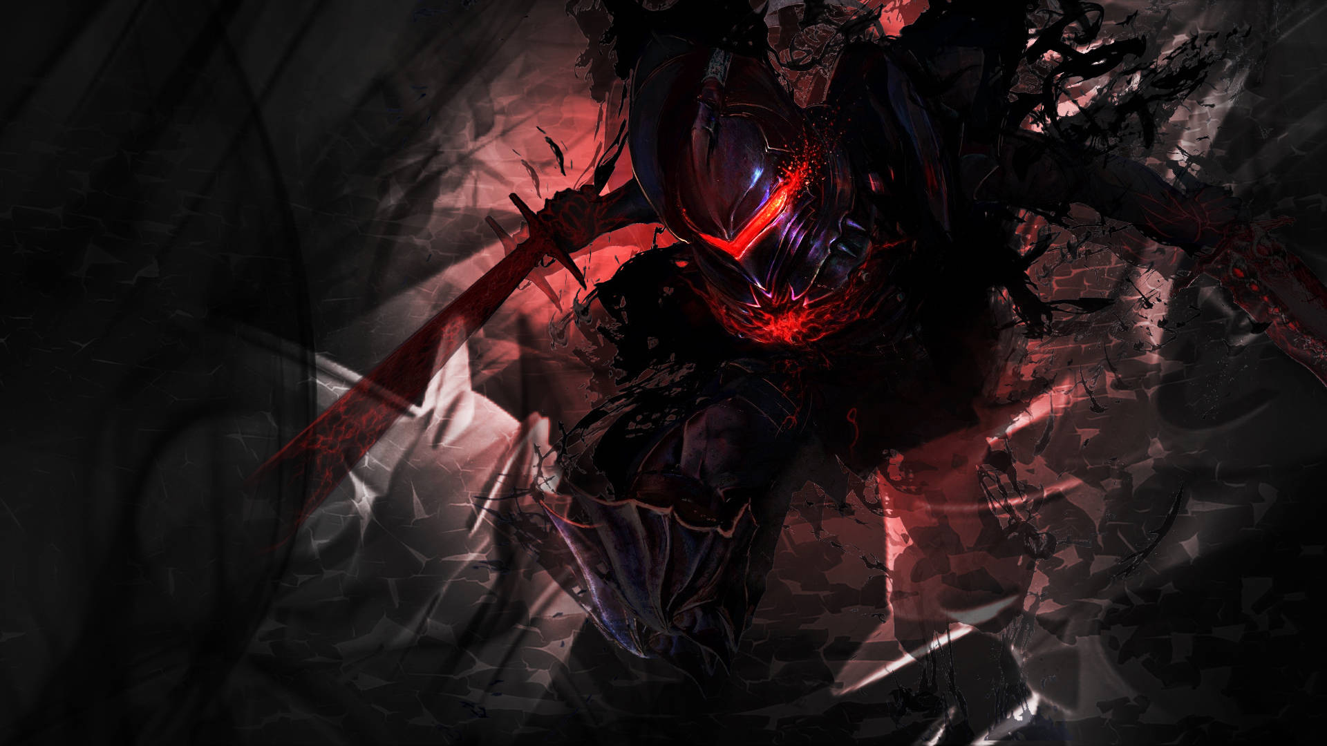 Fate Zero, dark armored warrior, glowing red eyes, Full HD Desktop Wallpaper