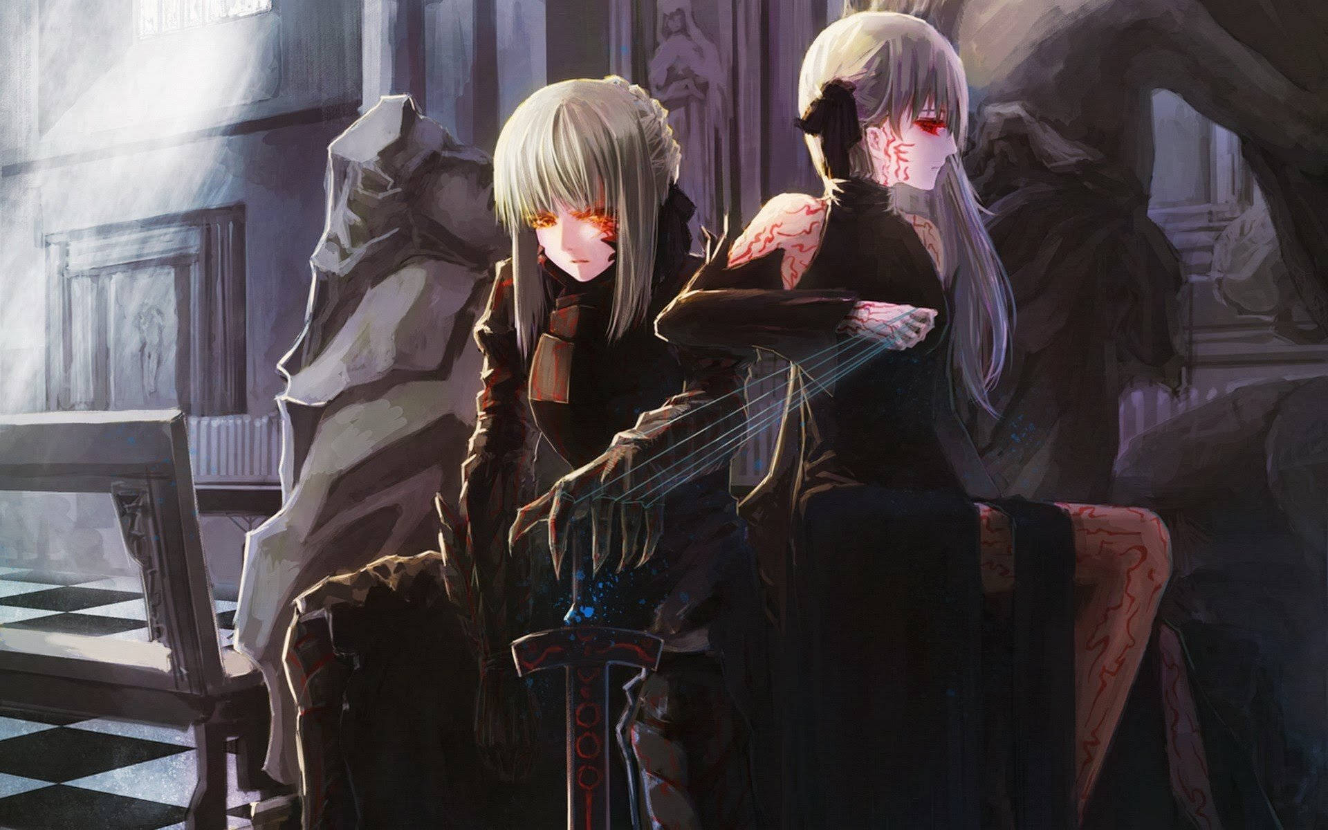 Fate Zero, dark sakura, glowing red eyes, Full HD Desktop Wallpaper