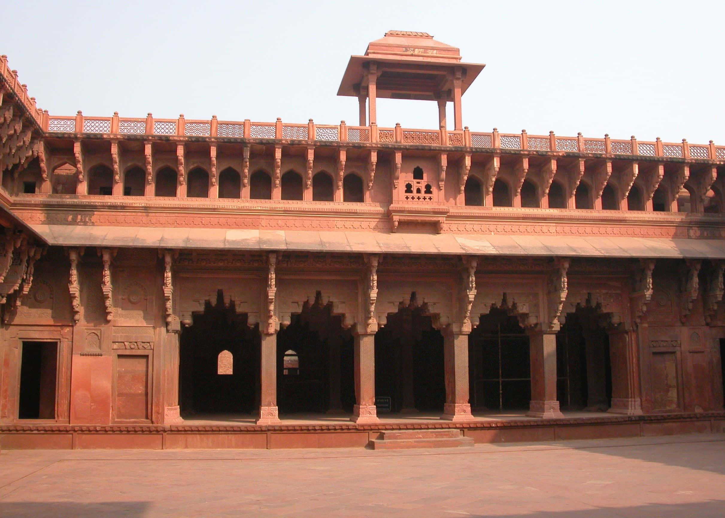 Fatehpur Sikri, red sandstone palace, arched colonnades, Full HD Desktop Wallpaper