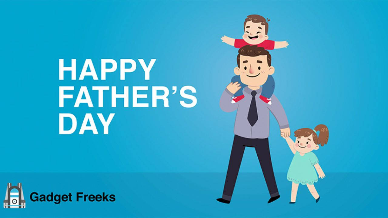 Happy Father's Day, cartoon father, boy on shoulders, HD Desktop Wallpaper