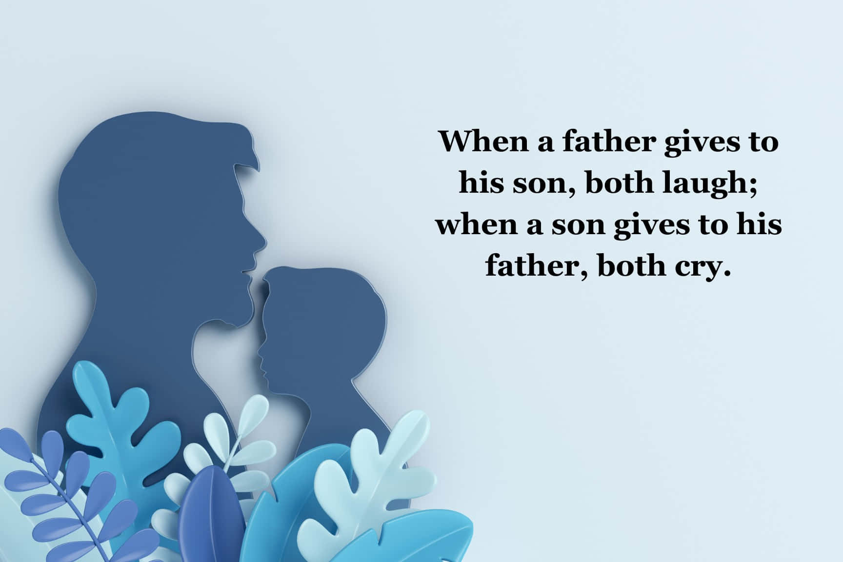 father and son, blue paper-cut silhouettes, foliage, HD Desktop Wallpaper