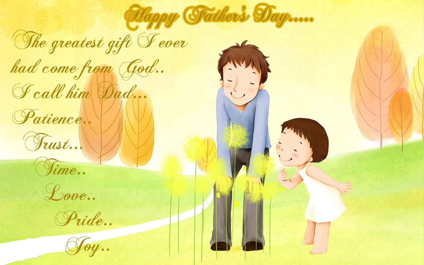 Fathers Day, autumn field, golden trees, HD Desktop Wallpaper