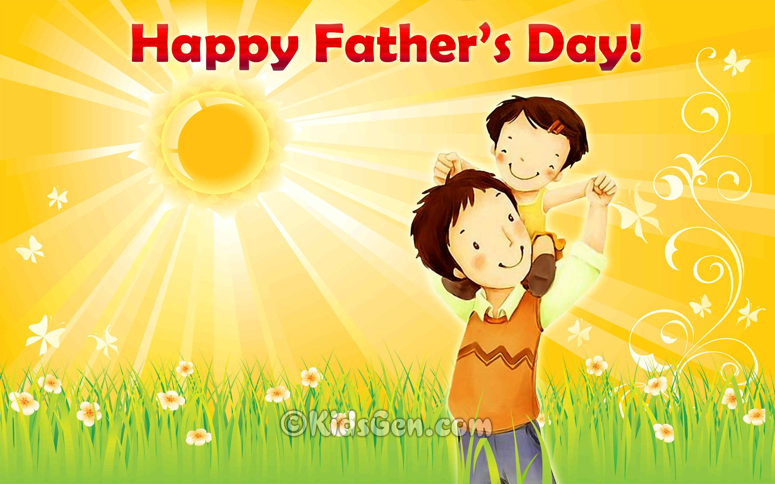Fathers Day, cartoon father, smiling child, 2K Desktop Wallpaper