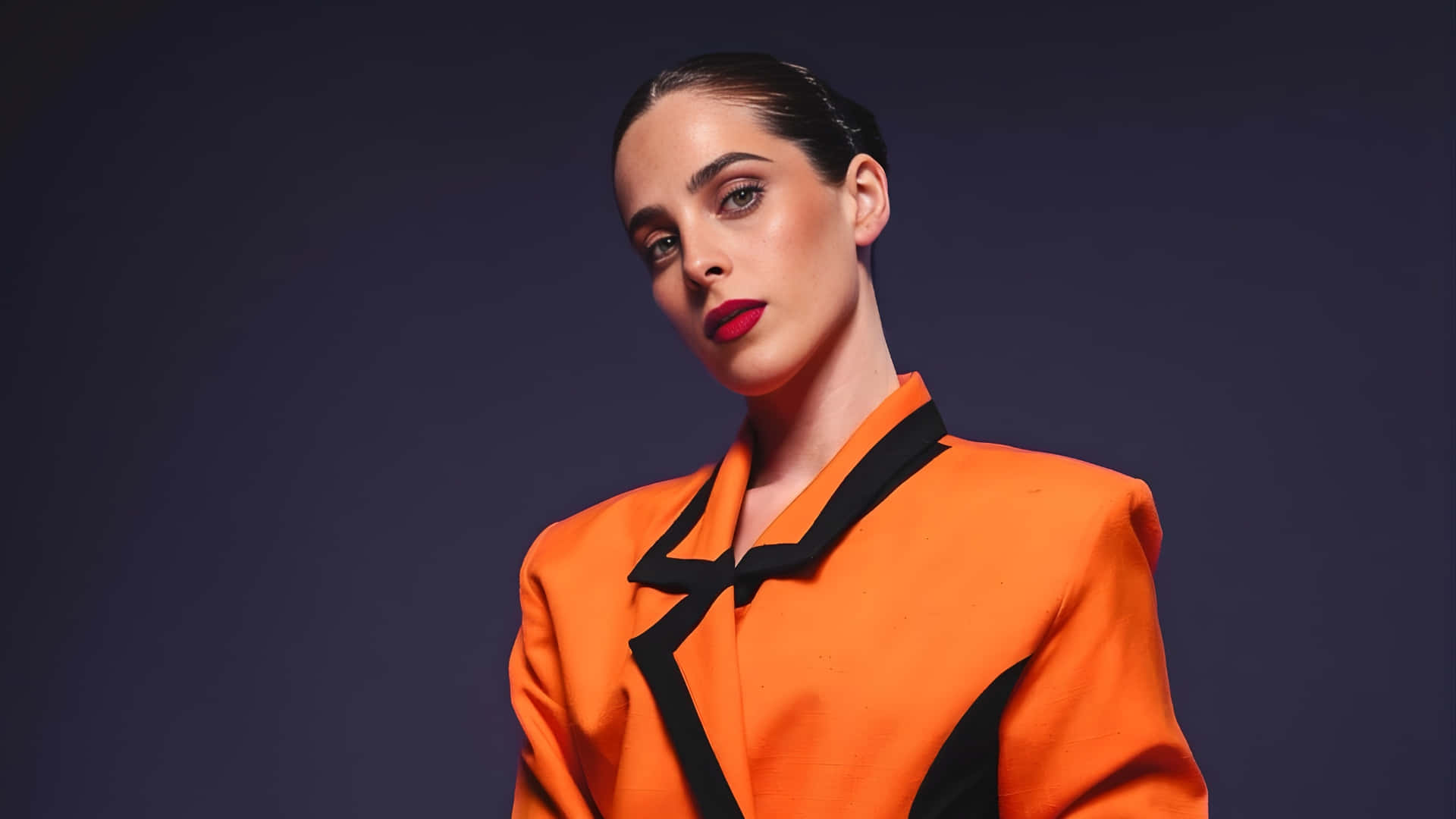Fatima Bosch, vibrant orange blazer, black lapels, Full HD Desktop Wallpaper