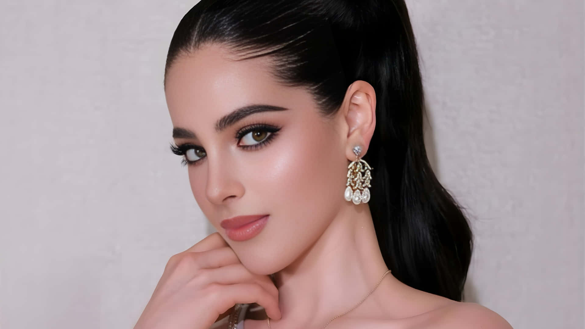 Fatima Bosch, dark hair, high ponytail, Full HD Desktop Wallpaper