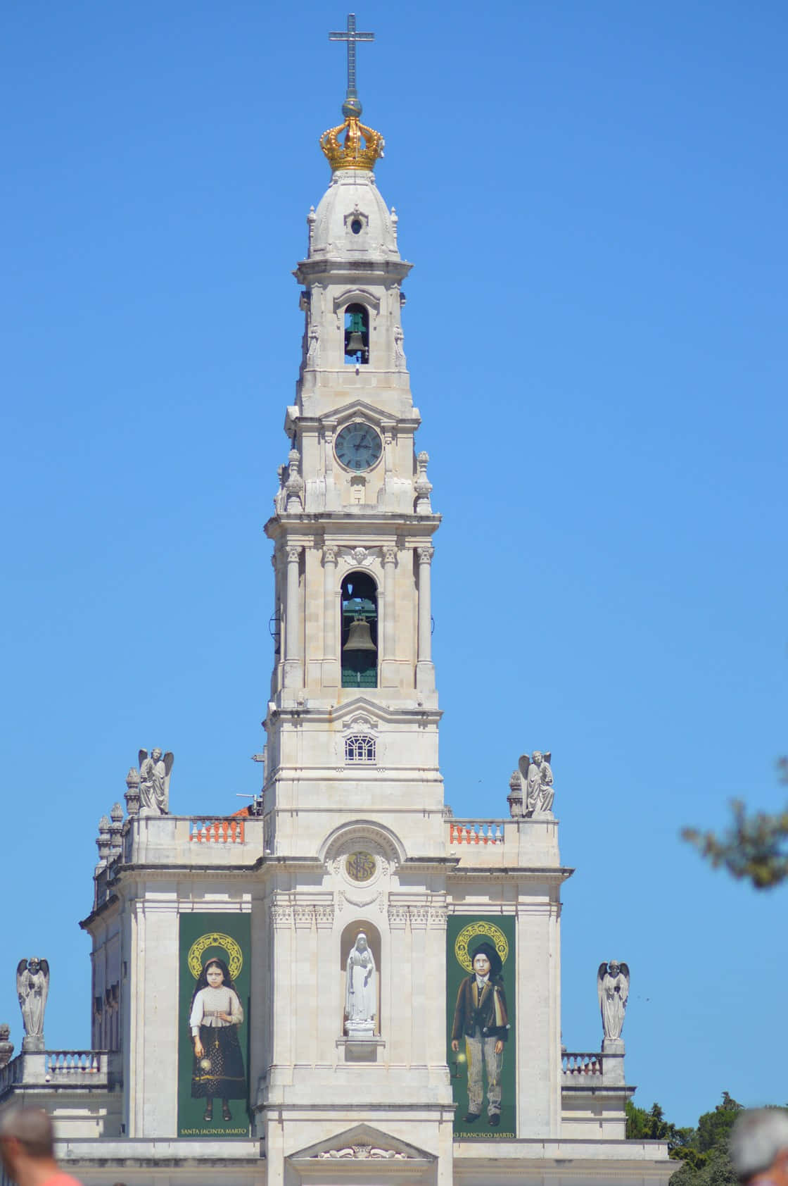 Fatima Sanctuary, white church tower, golden crown, HD Phone Wallpaper