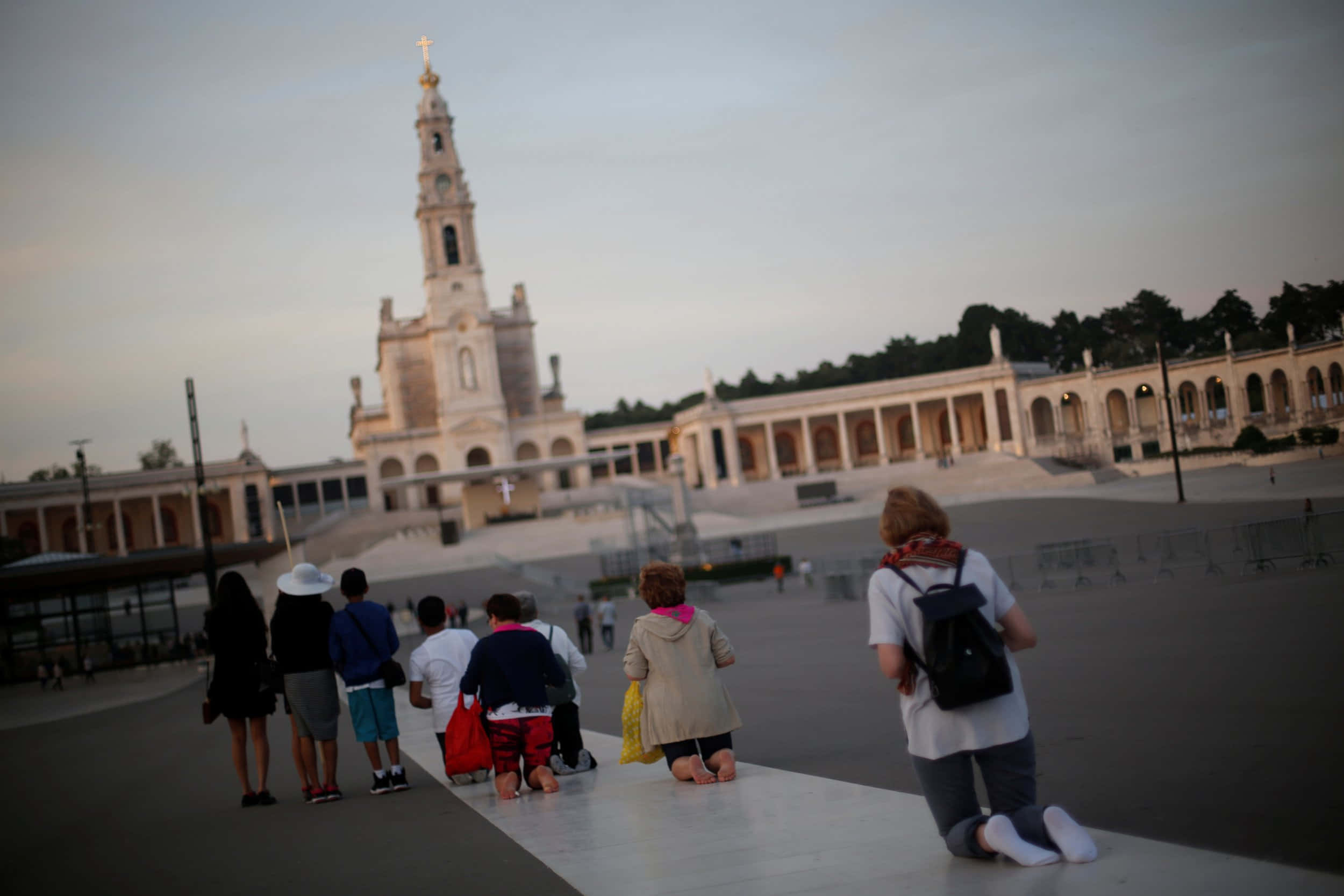 Fatima Sanctuary, grand stone church, dusk, Full HD Desktop Wallpaper