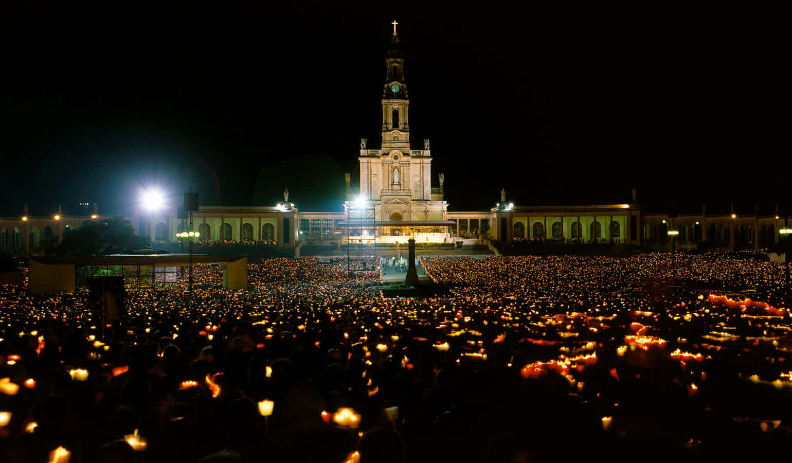 Fatima Sanctuary, glowing candles, night, HD Desktop Wallpaper