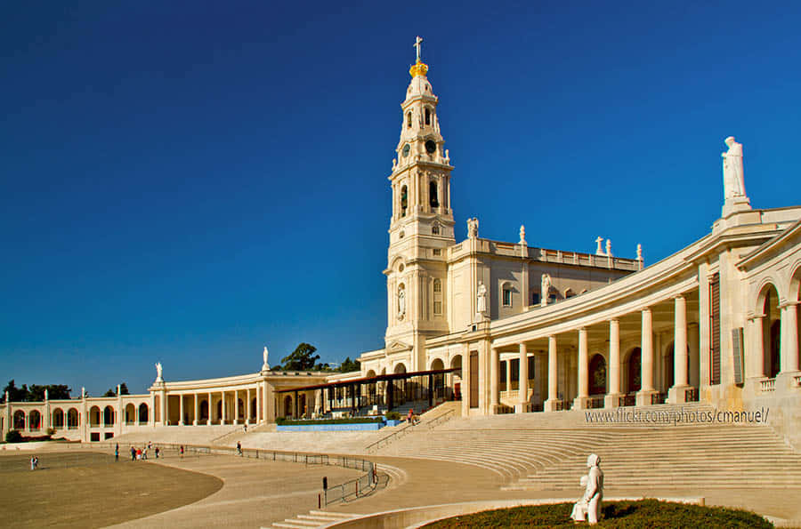 Fatima Sanctuary, beige church, tall clock tower, SD Desktop Wallpaper
