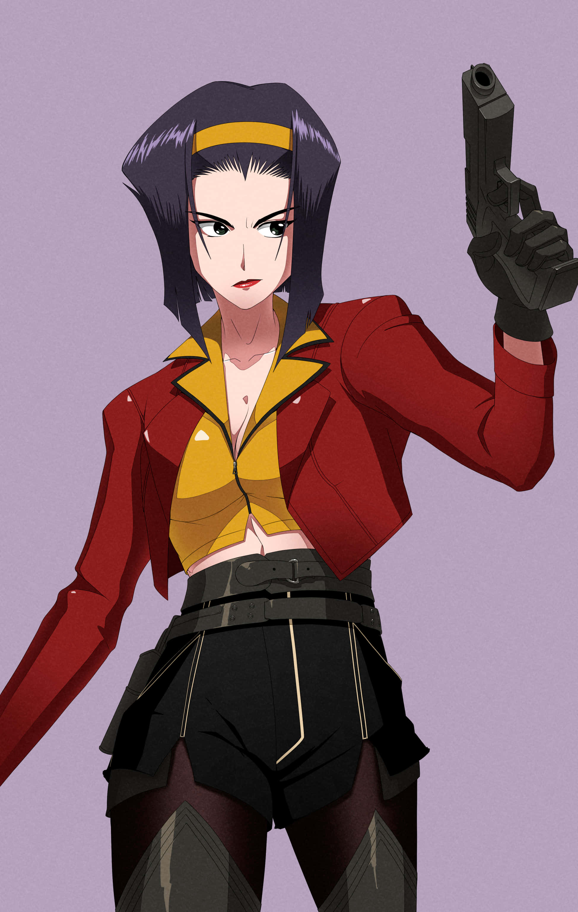 Faye Valentine, purple hair, yellow headband, 2K Phone Wallpaper