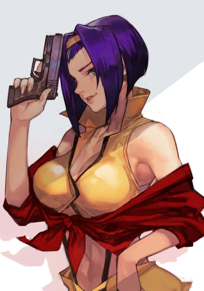 Faye Valentine, purple hair, pistol, SD Phone Wallpaper