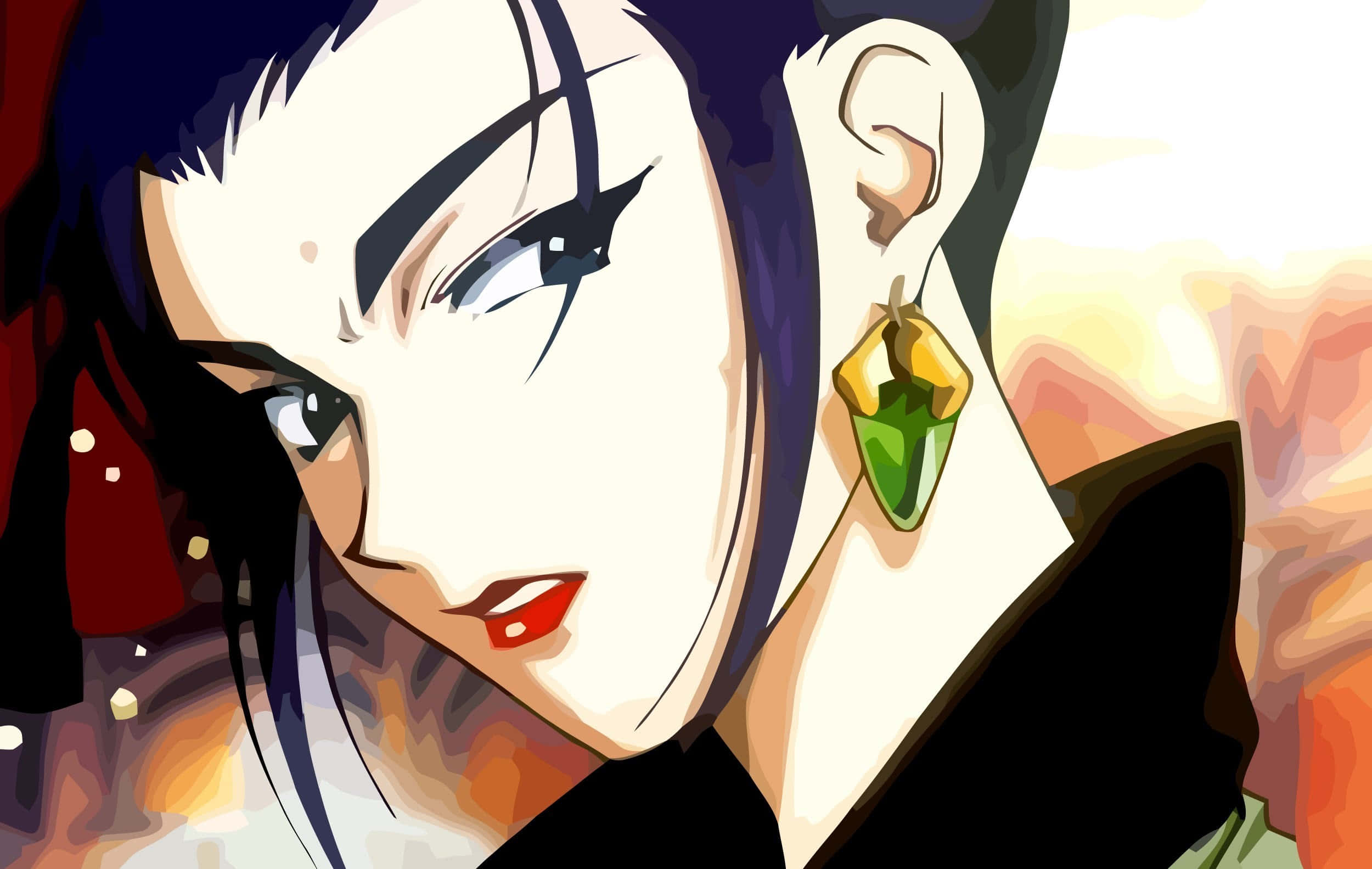 Faye Valentine, dark hair, bold red lips, Full HD Desktop Wallpaper