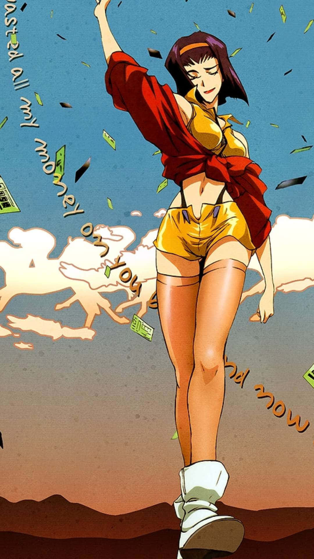 Faye Valentine, yellow shorts, red top, Full HD Phone Wallpaper