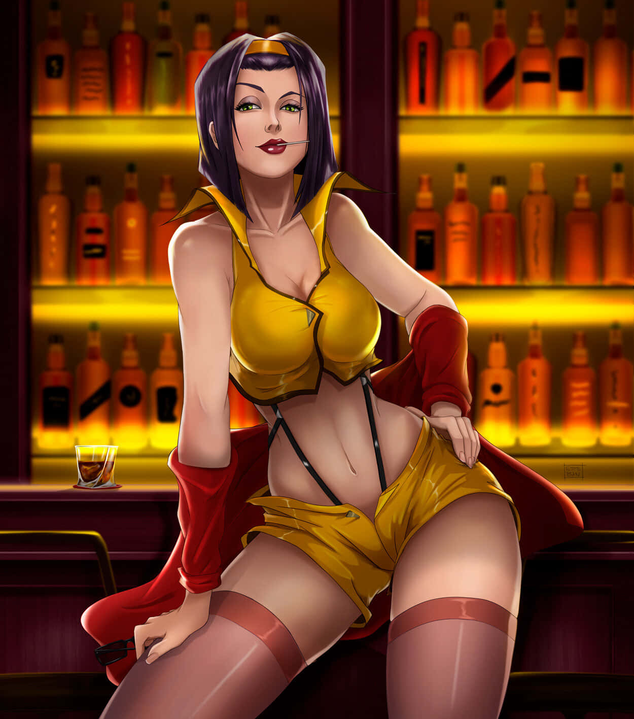 Faye Valentine, yellow and red, bar stool, HD Phone Wallpaper