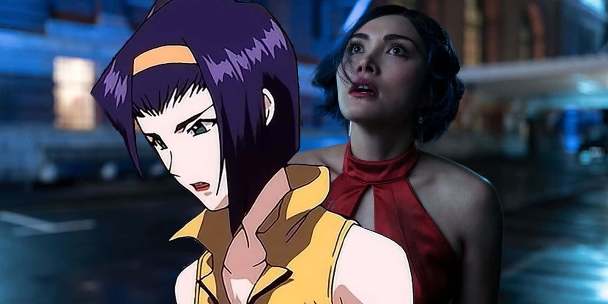 Faye Valentine, purple hair, red dress, Full HD Desktop Wallpaper