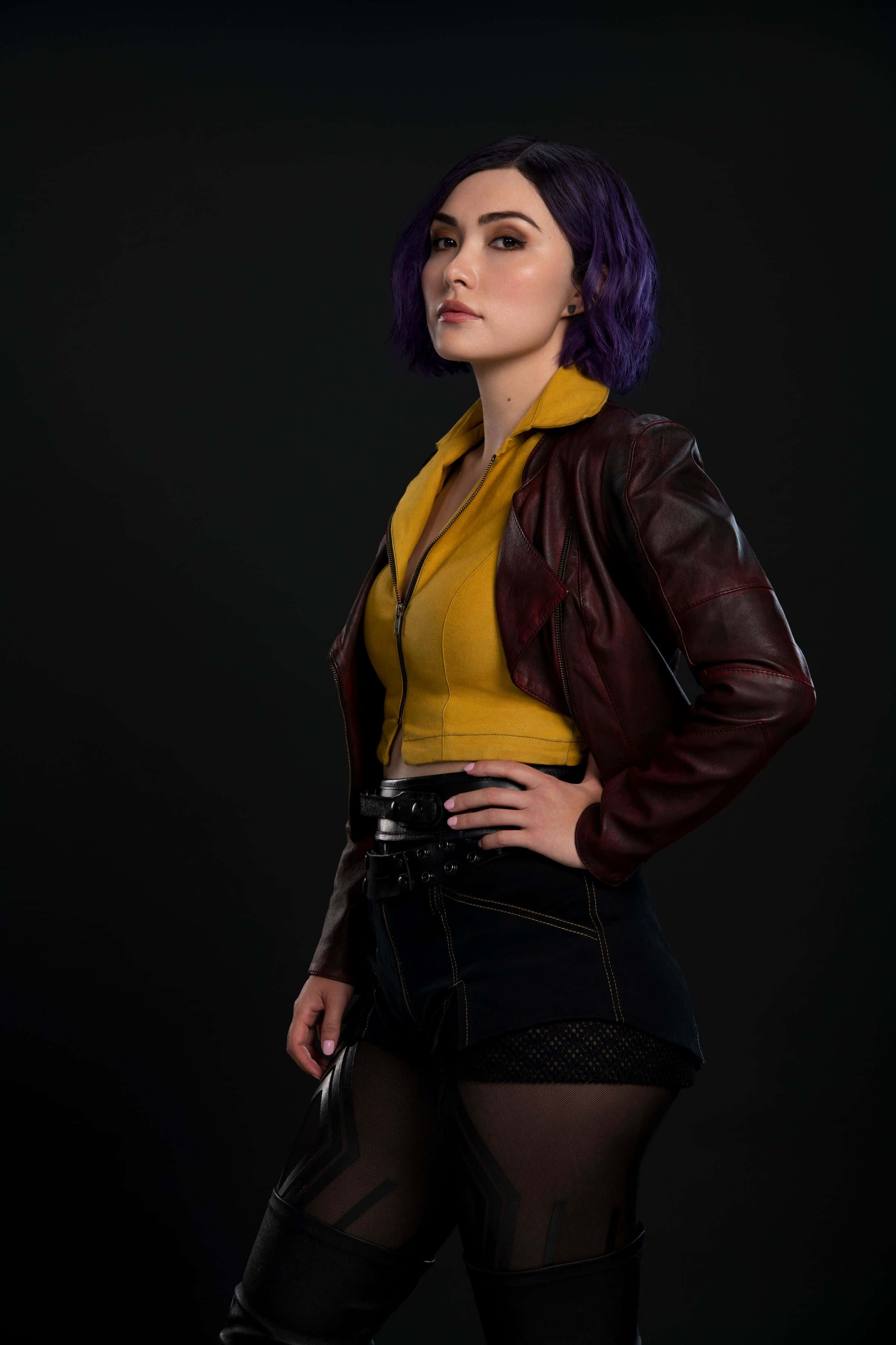 Faye Valentine, purple hair, yellow top, 2K Phone Wallpaper