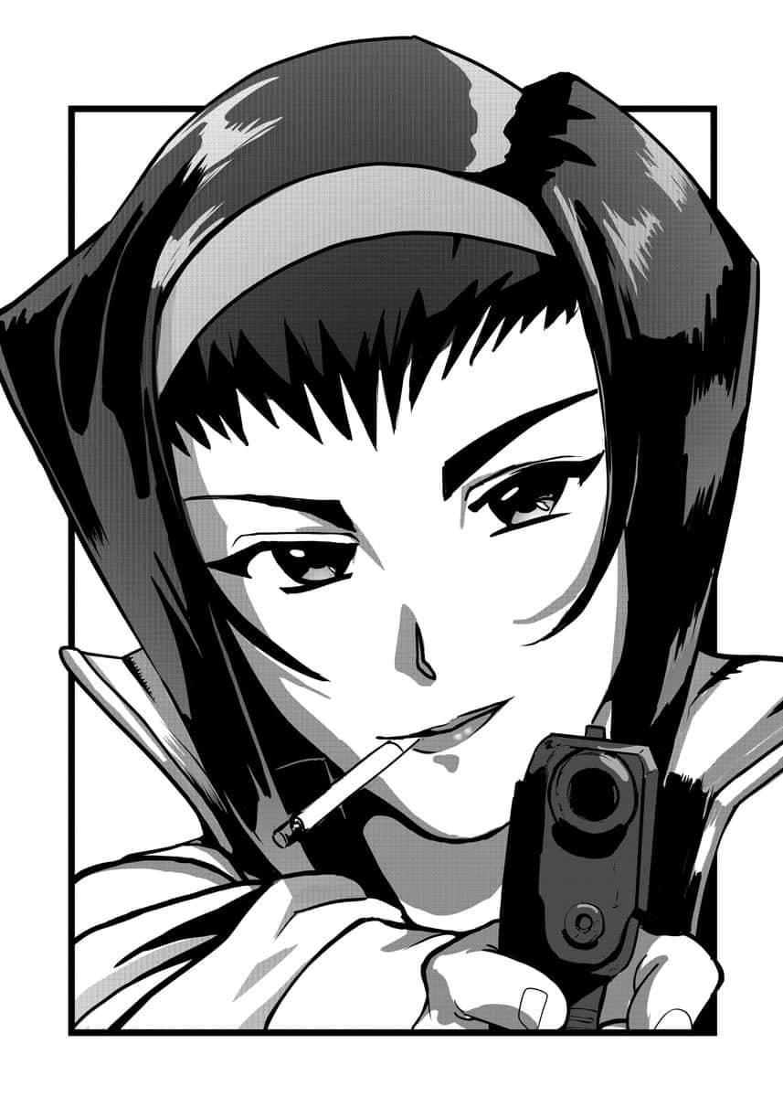 Faye Valentine, black and white anime, hood, SD Phone Wallpaper