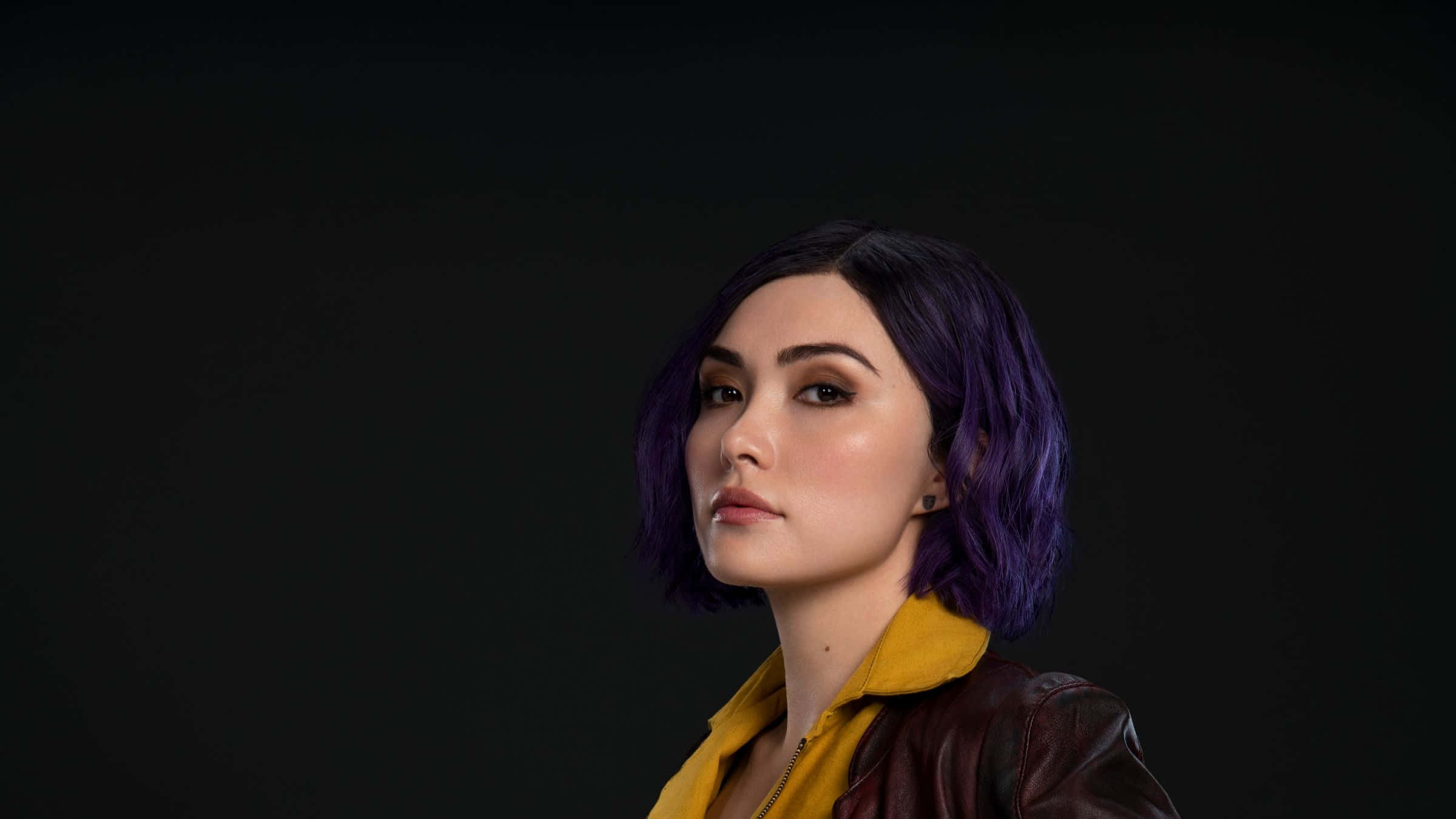 Faye Valentine, vibrant purple bob hair, yellow collar jacket, Full HD Desktop Wallpaper