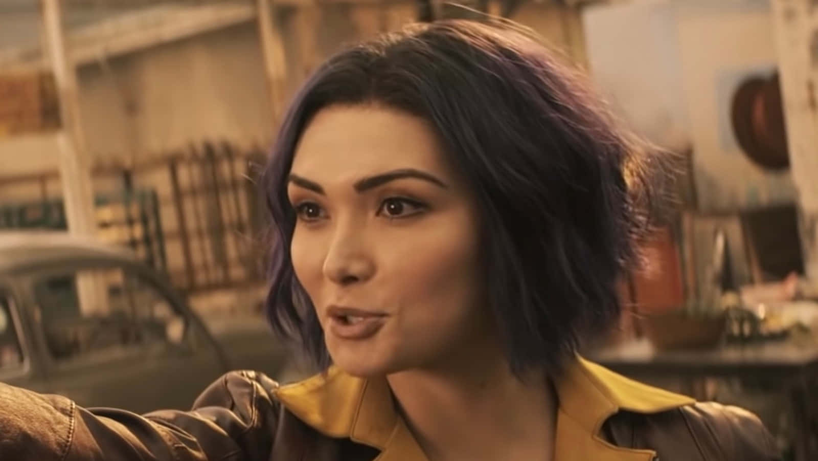 Faye Valentine, purple hair, leather jacket, HD Desktop Wallpaper