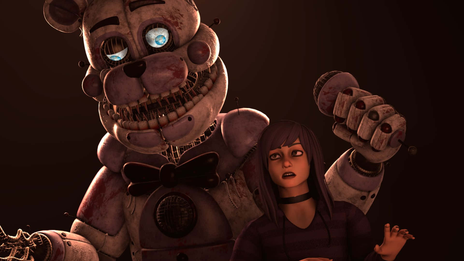 Fazbear Frights, animatronic bear, glowing blue eyes, Full HD Desktop Wallpaper