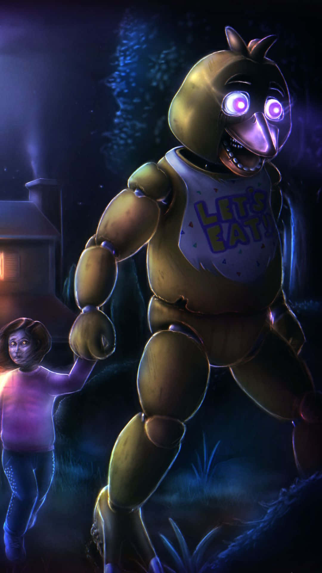 Fazbear Frights, animatronic chicken, glowing eyes, Full HD Phone Wallpaper